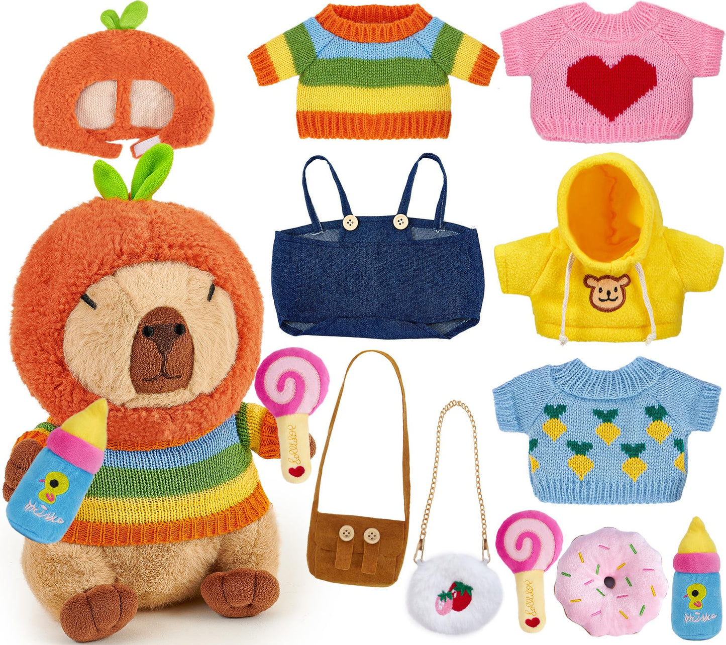 G.C 13 Pcs Plush Toys with Clothes Accessories — Dress Up & Pretend Play for Kids Aged 3-8