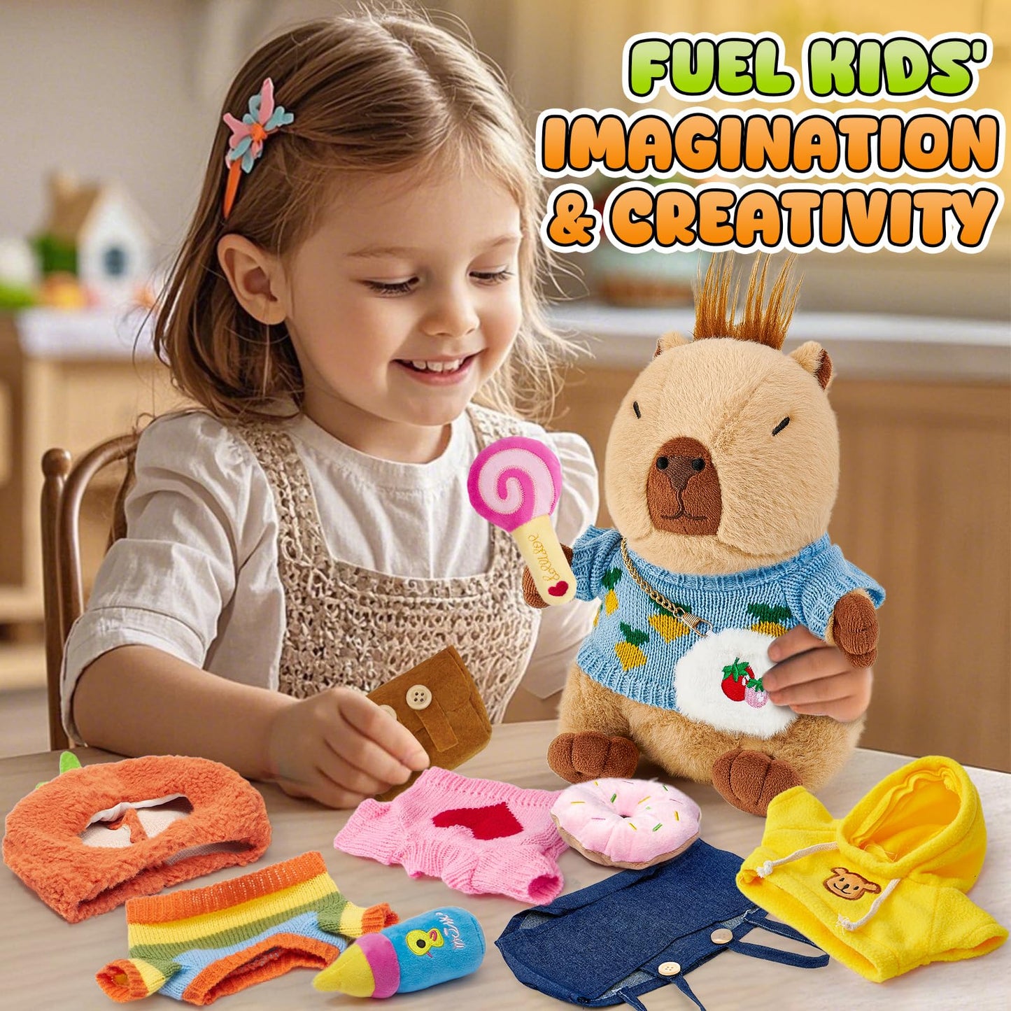 G.C 13 Pcs Plush Toys with Clothes Accessories — Dress Up & Pretend Play for Kids Aged 3-8
