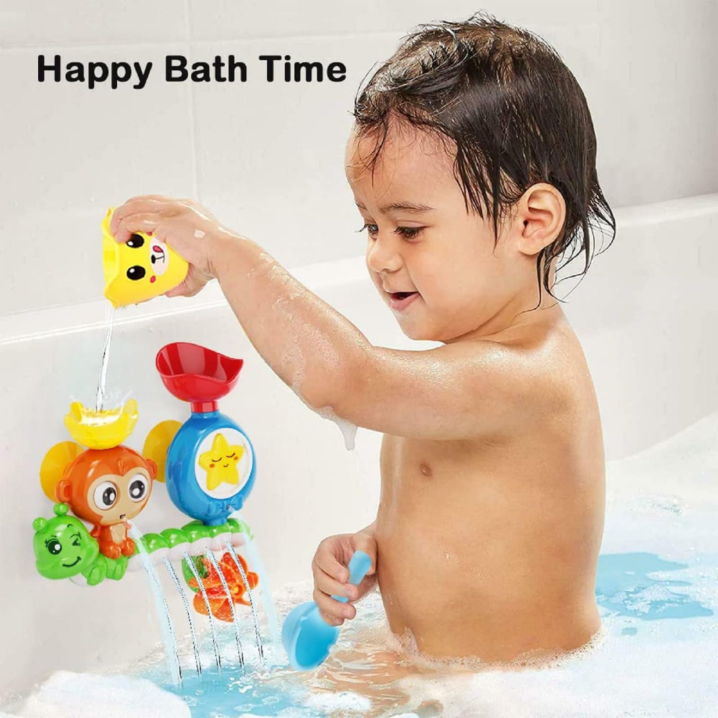 G-WACK Bath Toys for Toddlers 1-3 | Monkey & Caterpillar Interactive Tub Toys with 2 Strong Suction Cups