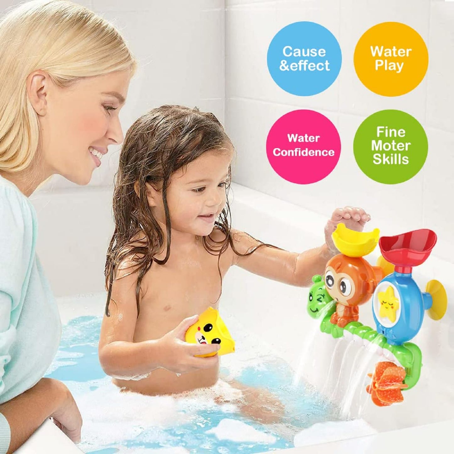 G-WACK Bath Toys for Toddlers 1-3 | Monkey & Caterpillar Interactive Tub Toys with 2 Strong Suction Cups