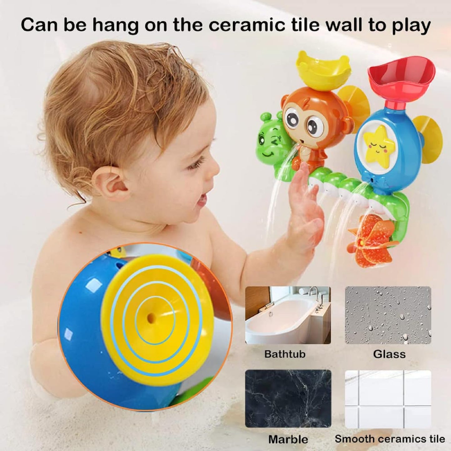 G-WACK Bath Toys for Toddlers 1-3 | Monkey & Caterpillar Interactive Tub Toys with 2 Strong Suction Cups
