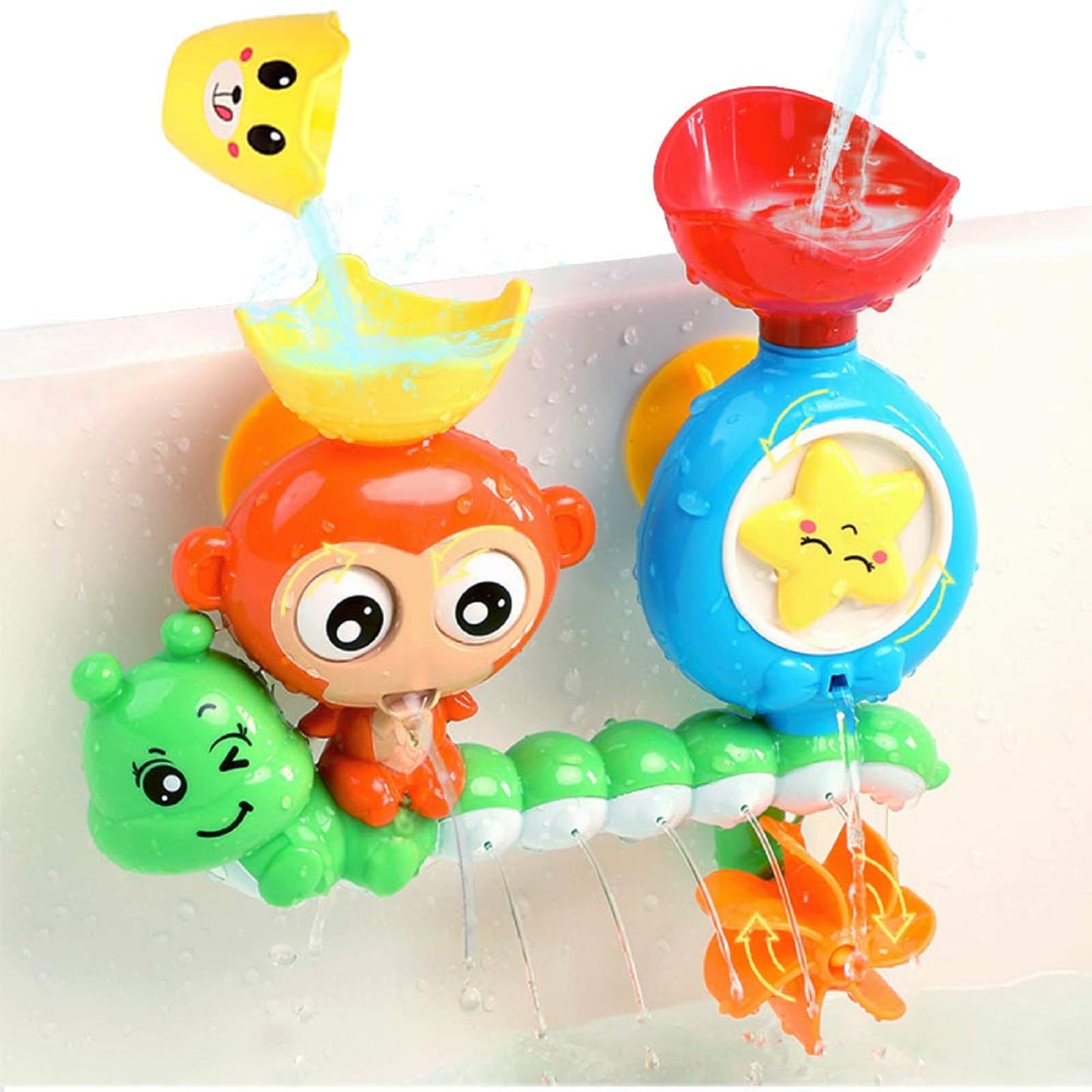 G-WACK Bath Toys for Toddlers 1-3 | Monkey & Caterpillar Interactive Tub Toys with 2 Strong Suction Cups