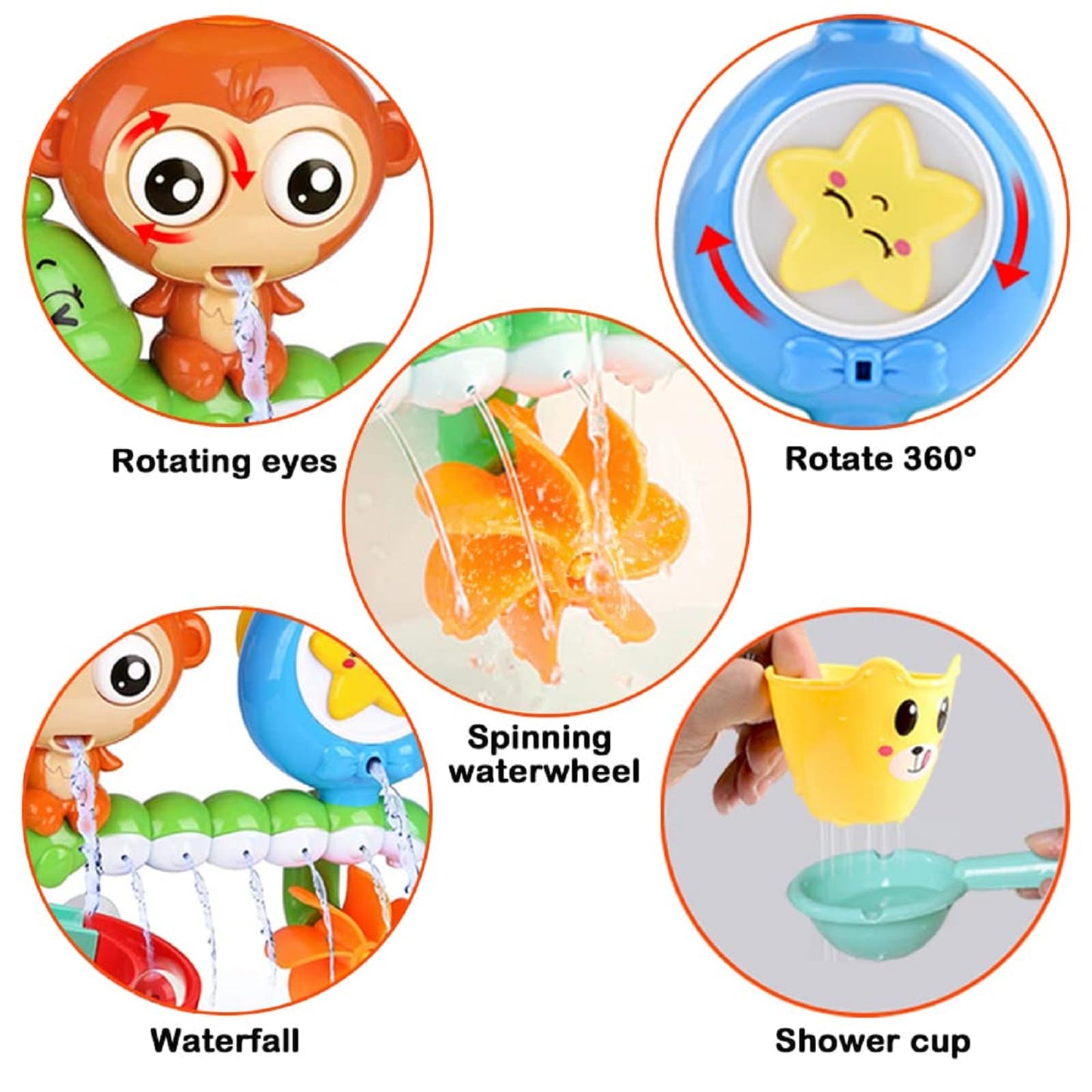 G-WACK Bath Toys for Toddlers 1-3 | Monkey & Caterpillar Interactive Tub Toys with 2 Strong Suction Cups