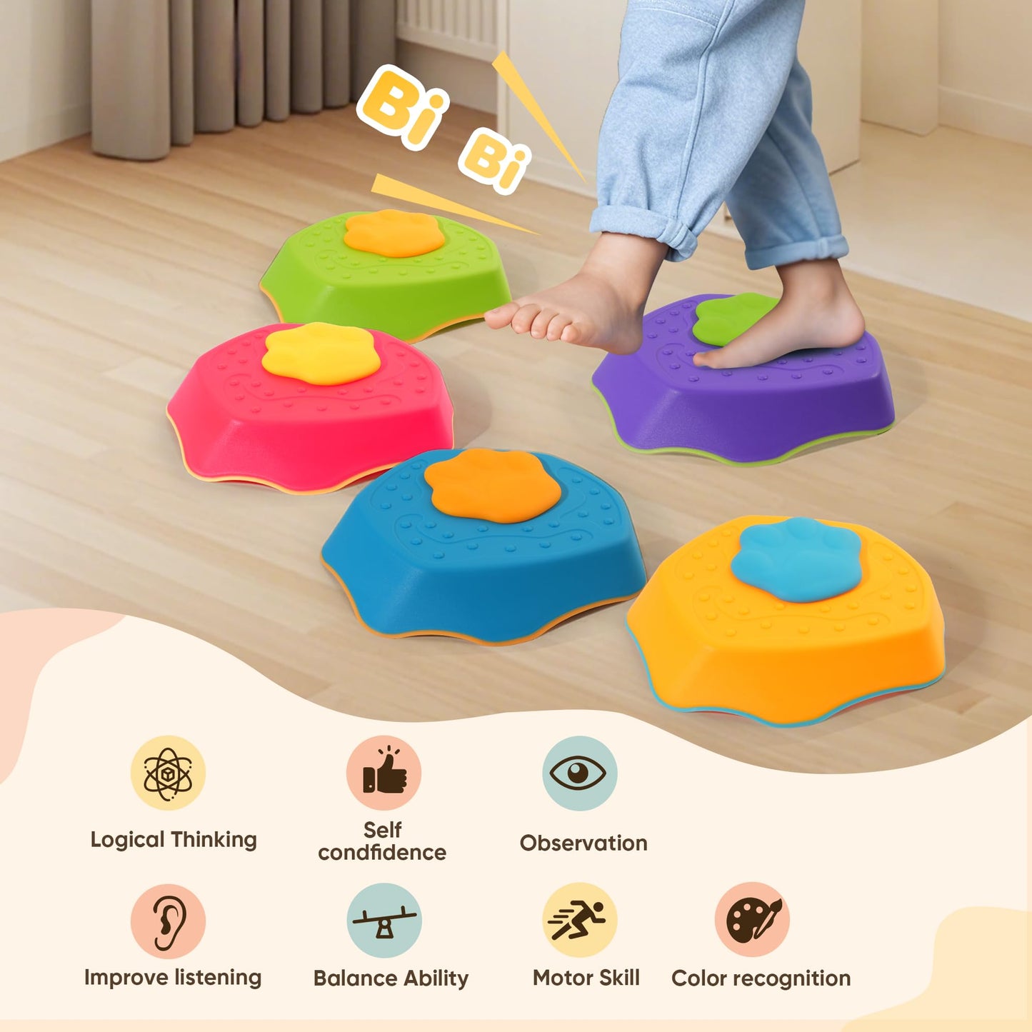 G-WING 5-Pack Stepping Stones with Sound Effects – Balance & Coordination for Toddlers