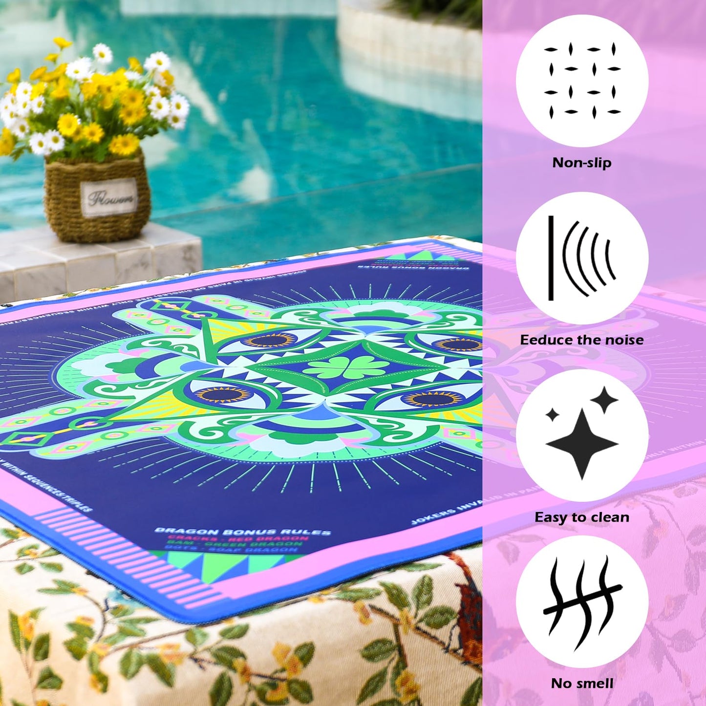 g00d4u Neoprene Mahjong Mat with Rules – 33x33, No Creases, Anti-Slip & Quiet Play
