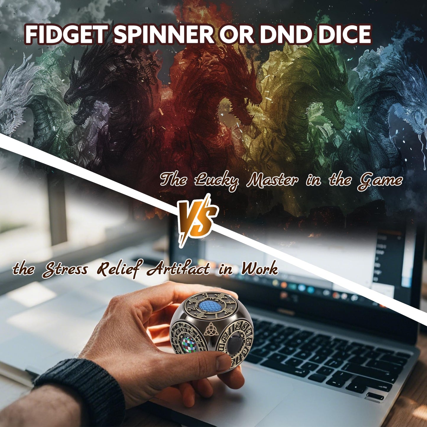 g00d4u Metal DND Spinner Dice – 7-in-1 Dragon Egg Relief for D&D & RPGs (Black Copper)