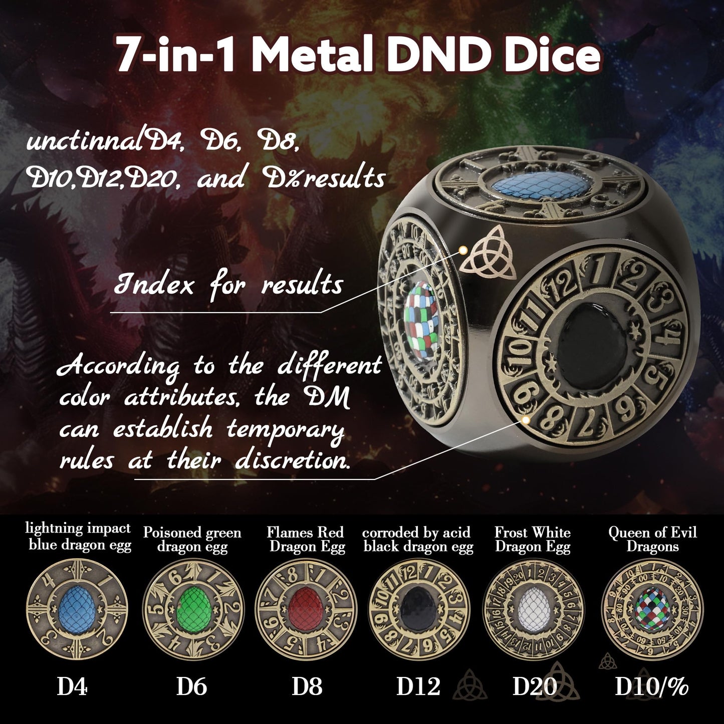 g00d4u Metal DND Spinner Dice – 7-in-1 Dragon Egg Relief for D&D & RPGs (Black Copper)