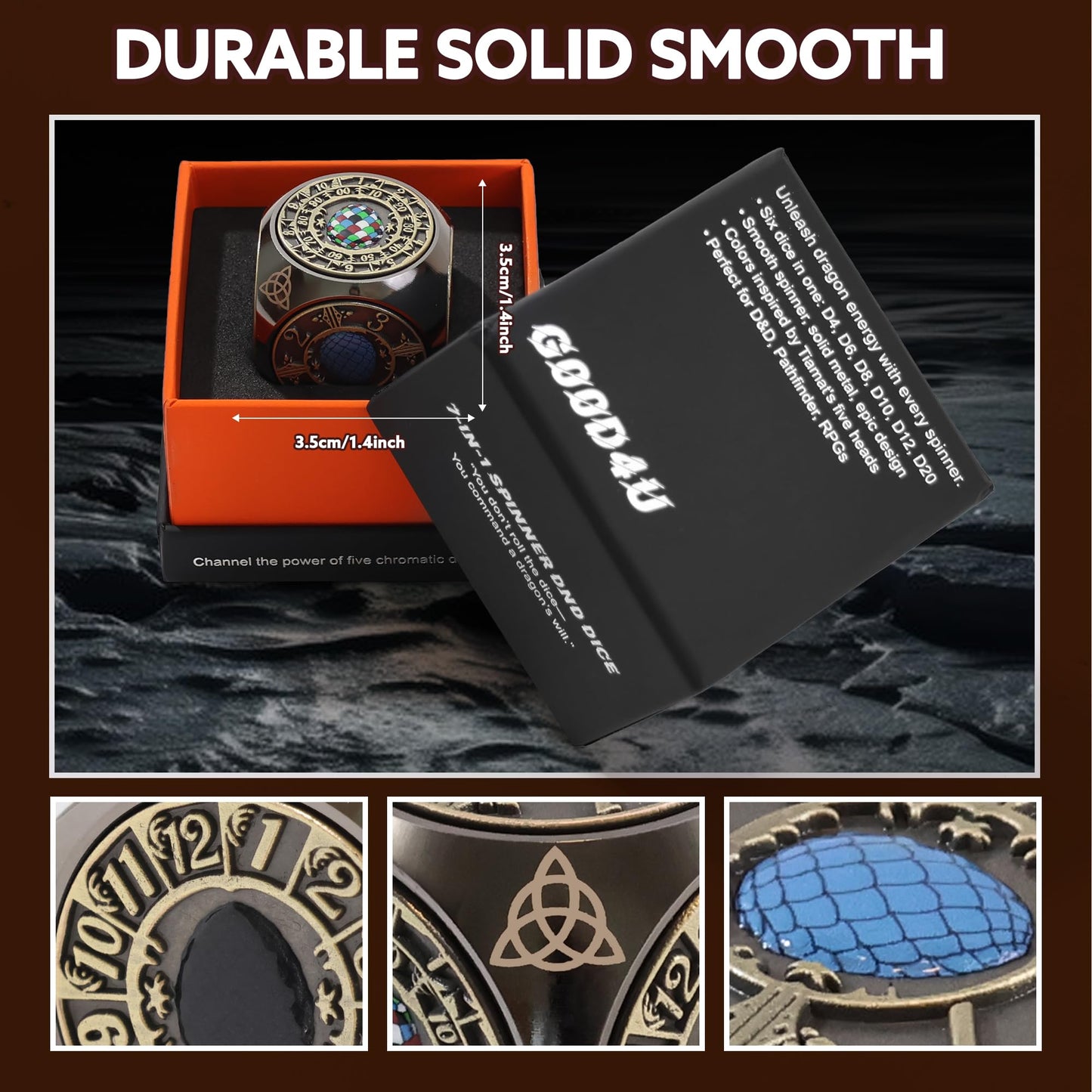 g00d4u Metal DND Spinner Dice – 7-in-1 Dragon Egg Relief for D&D & RPGs (Black Copper)