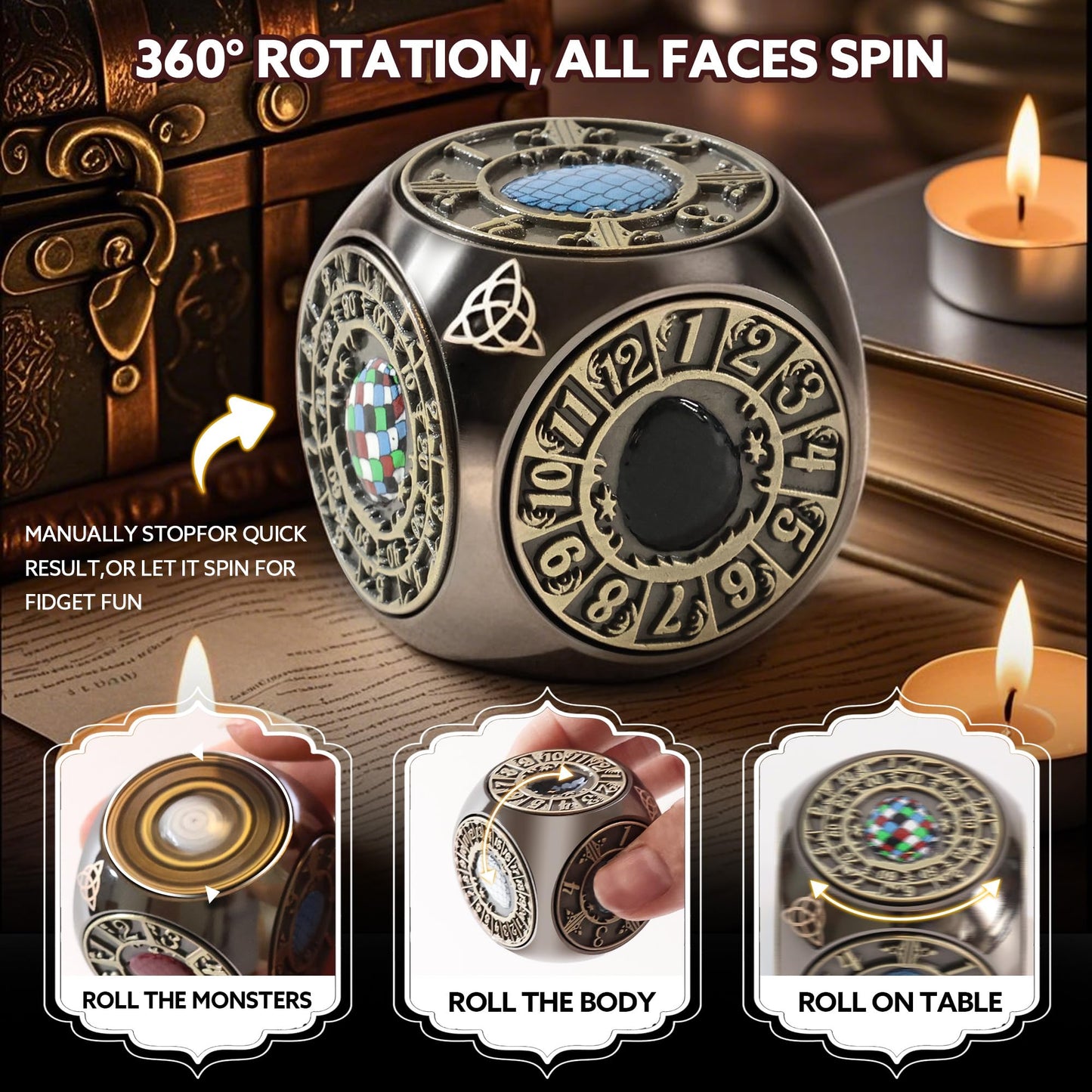 g00d4u Metal DND Spinner Dice – 7-in-1 Dragon Egg Relief for D&D & RPGs (Black Copper)