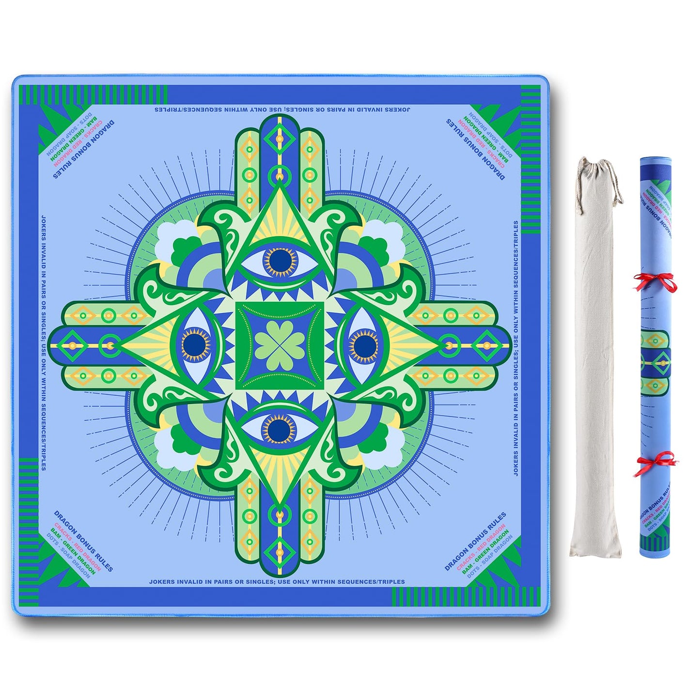g00d4u Neoprene Mahjong Mat with Rules – 33x33, No Creases, Anti-Slip, Noise Reduction (Lucky Light Blue)