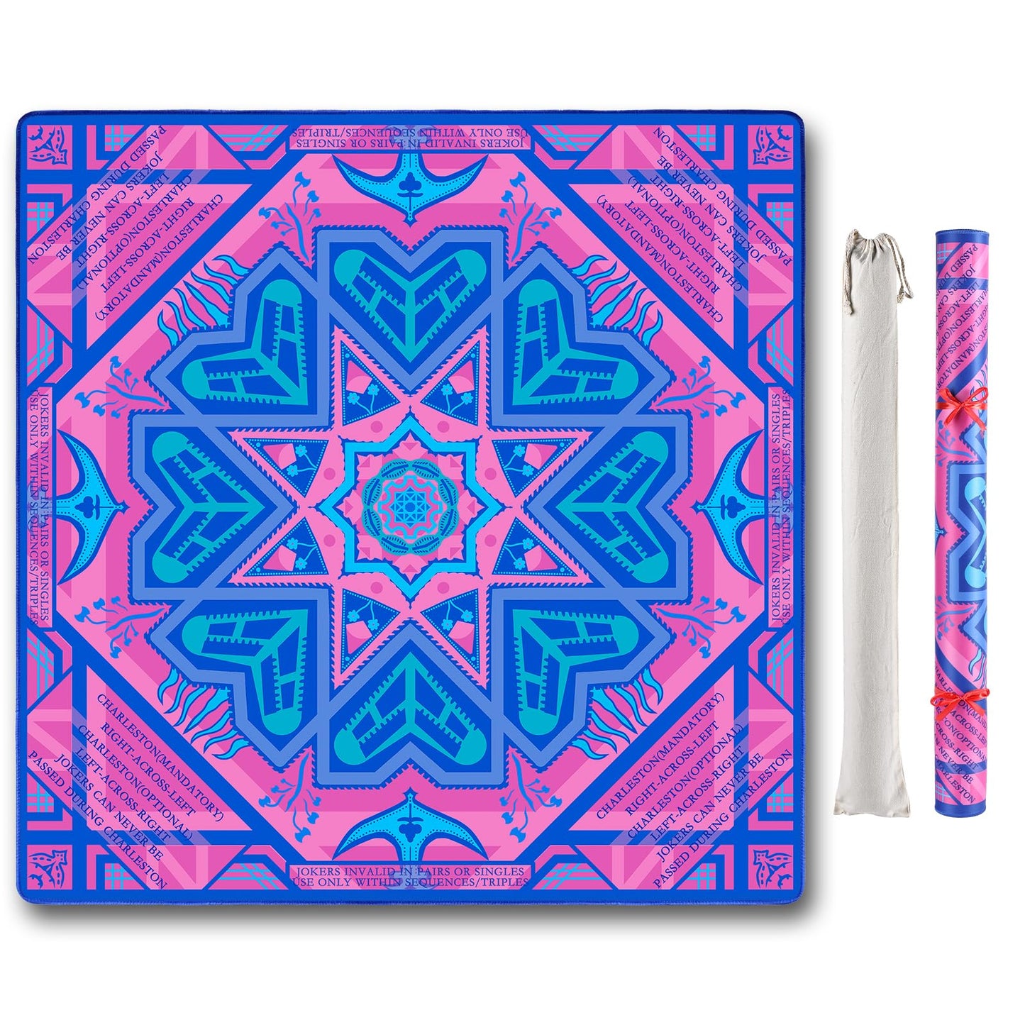 g00d4u Neoprene Mahjong Mat 33x33 – No Creases, Anti-Slip, Learning Surface (Pink/Blue)