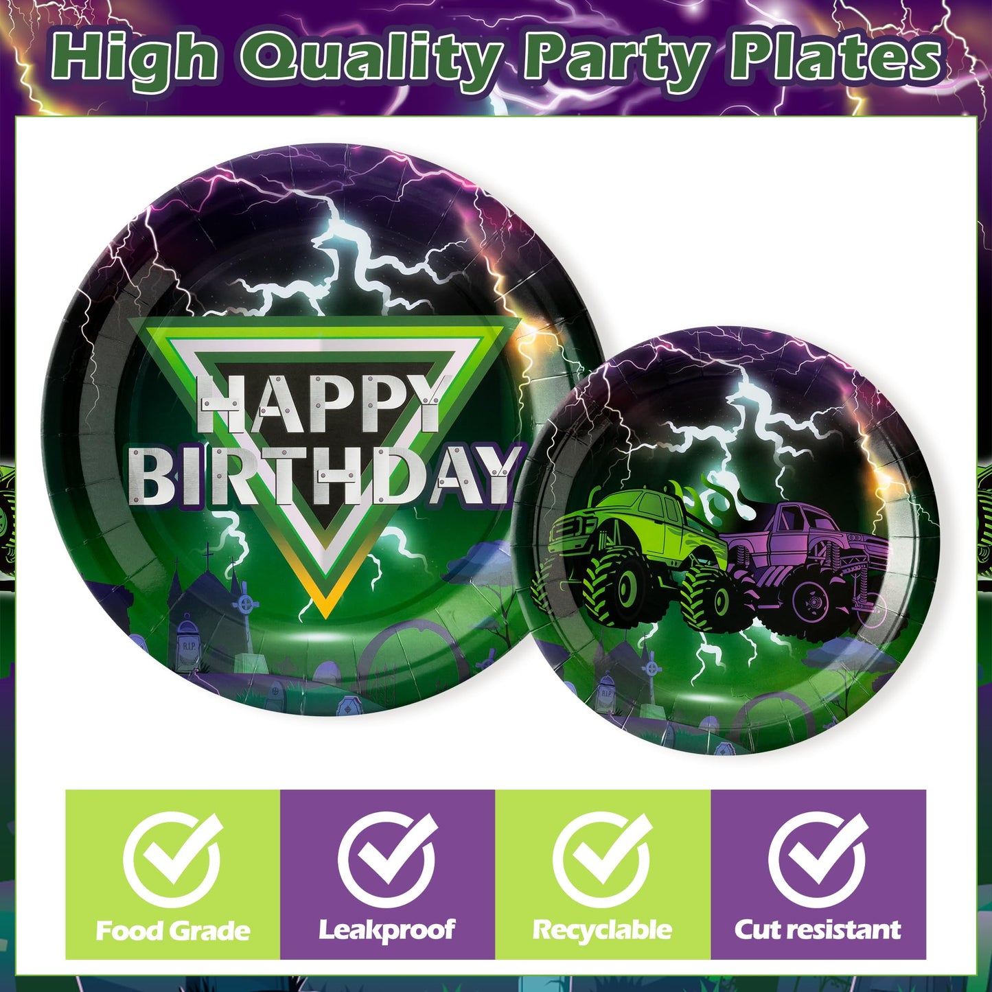 G1ngtar Monster Truck Party Supplies – 96pc Plates, Napkins & Forks (Serves 24)