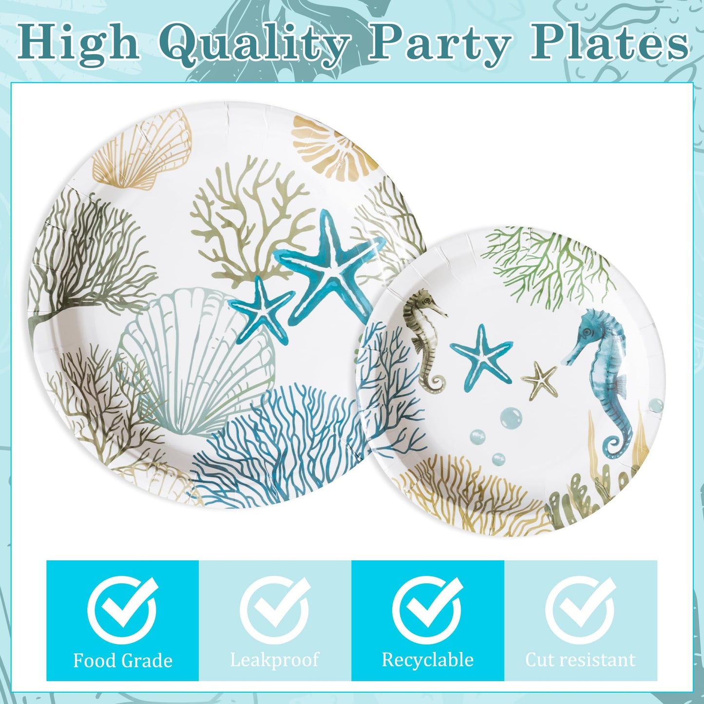 G1ngtar Ocean Seashell Party Plates & Napkins Set – 96-Piece, Serves 24