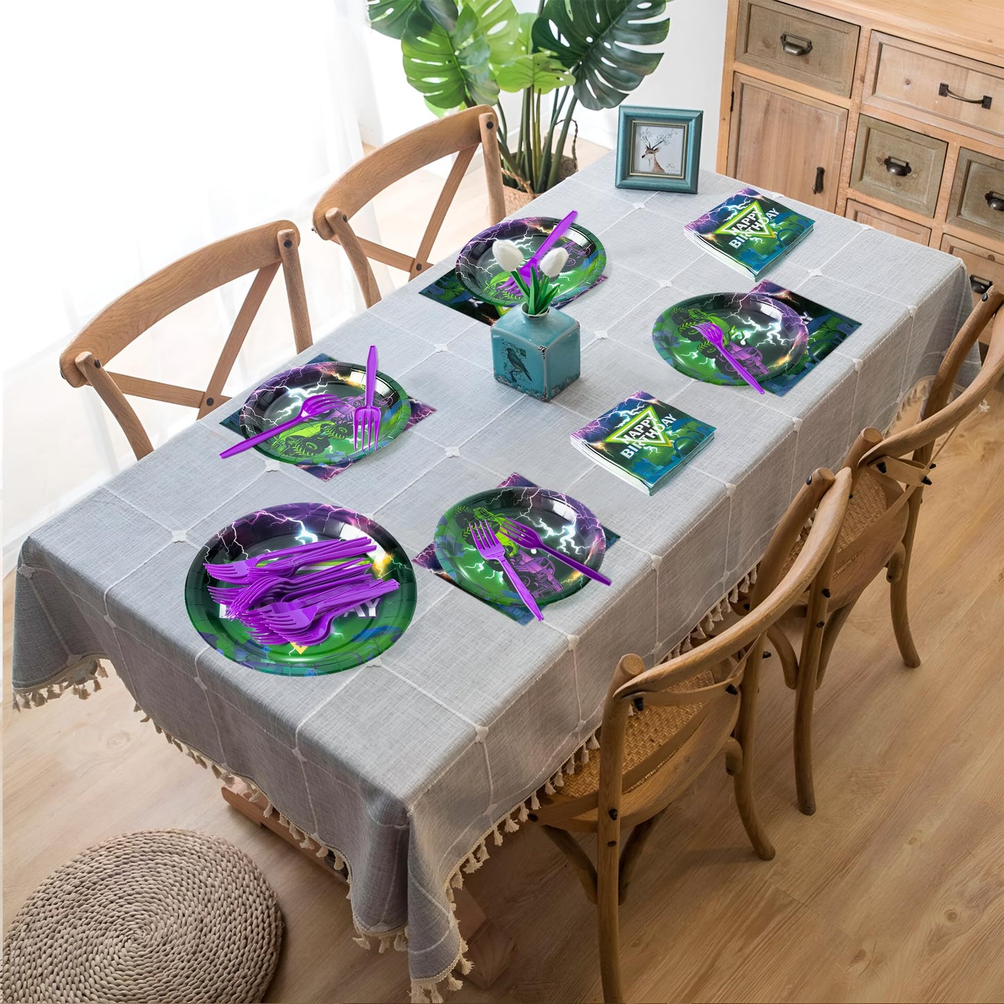G1ngtar Monster Truck Party Supplies – 96pc Plates, Napkins & Forks (Serves 24)