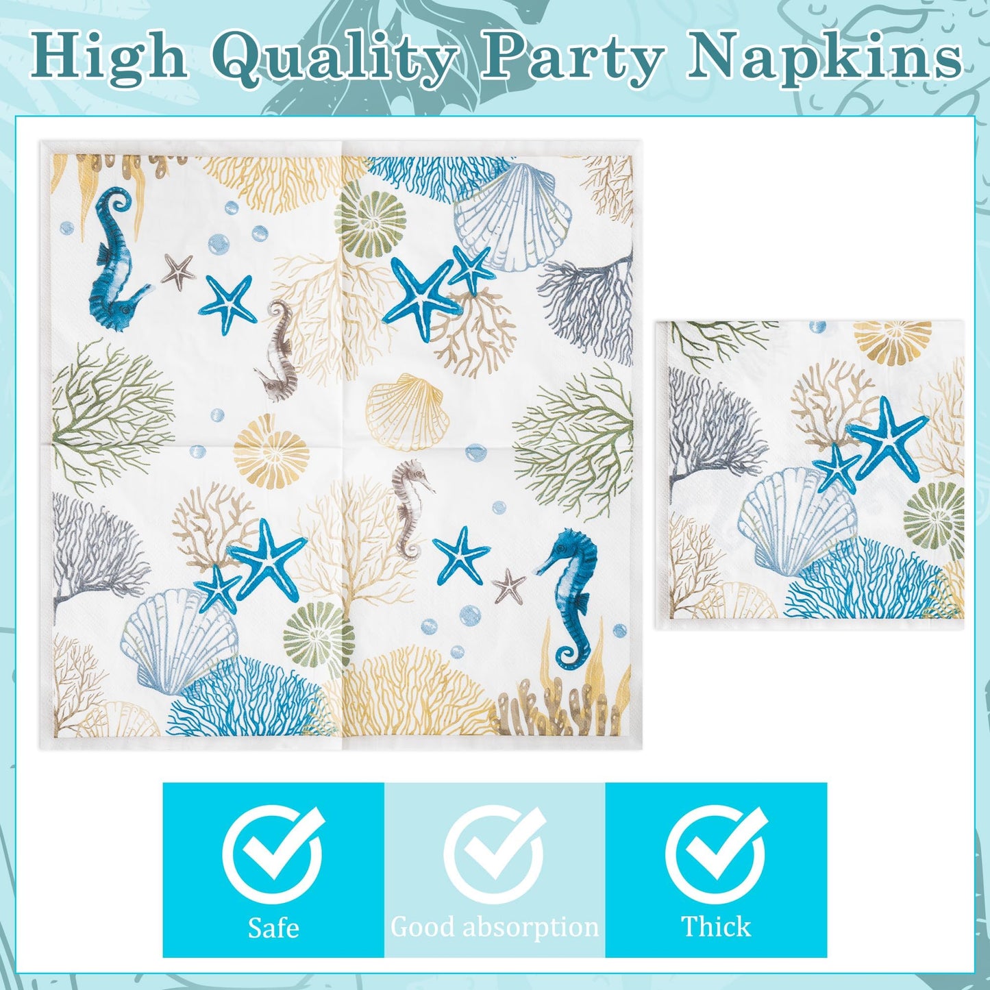 G1ngtar Ocean Seashell Party Plates & Napkins Set – 96-Piece, Serves 24