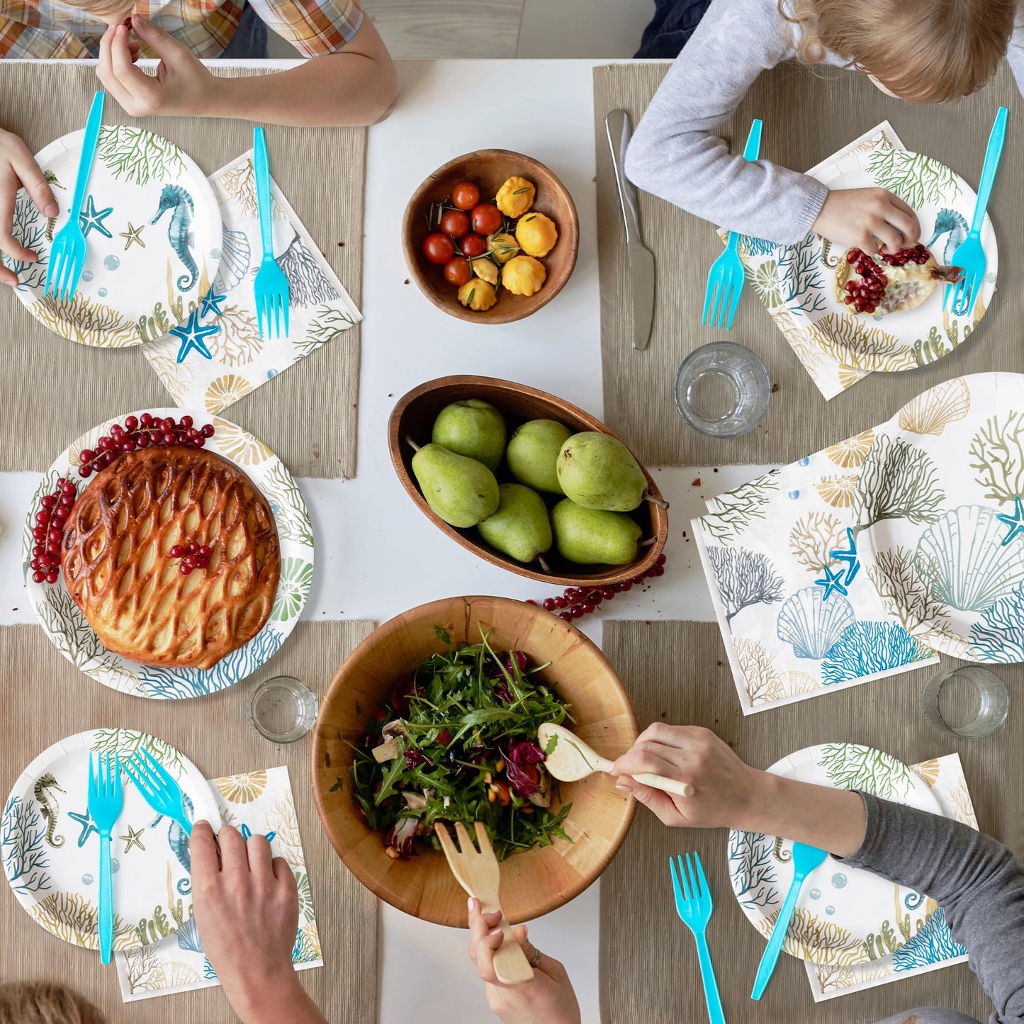 G1ngtar Ocean Seashell Party Plates & Napkins Set – 96-Piece, Serves 24