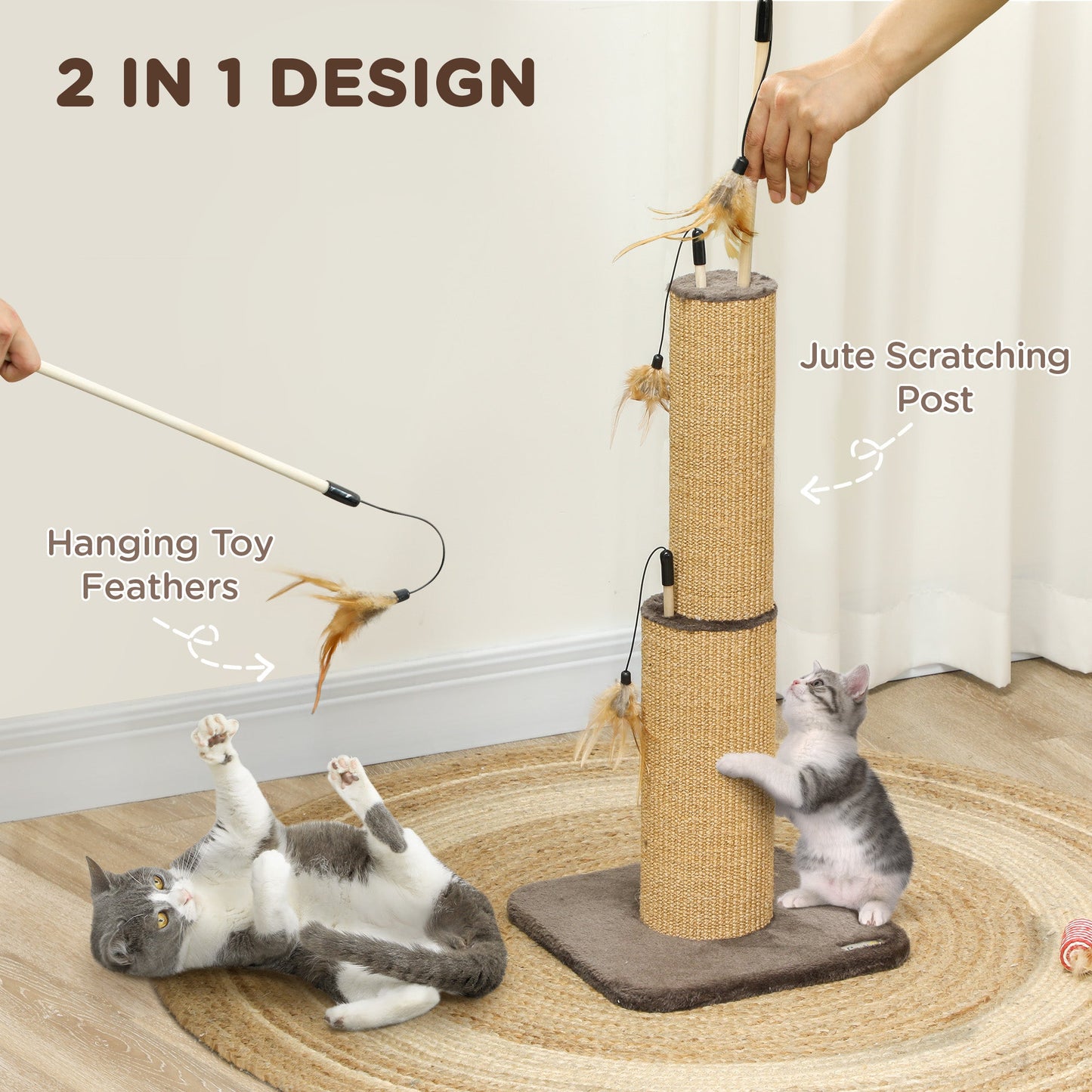 PawHut 78cm Tall Cat Scratching Post with 3 Toy Feathers