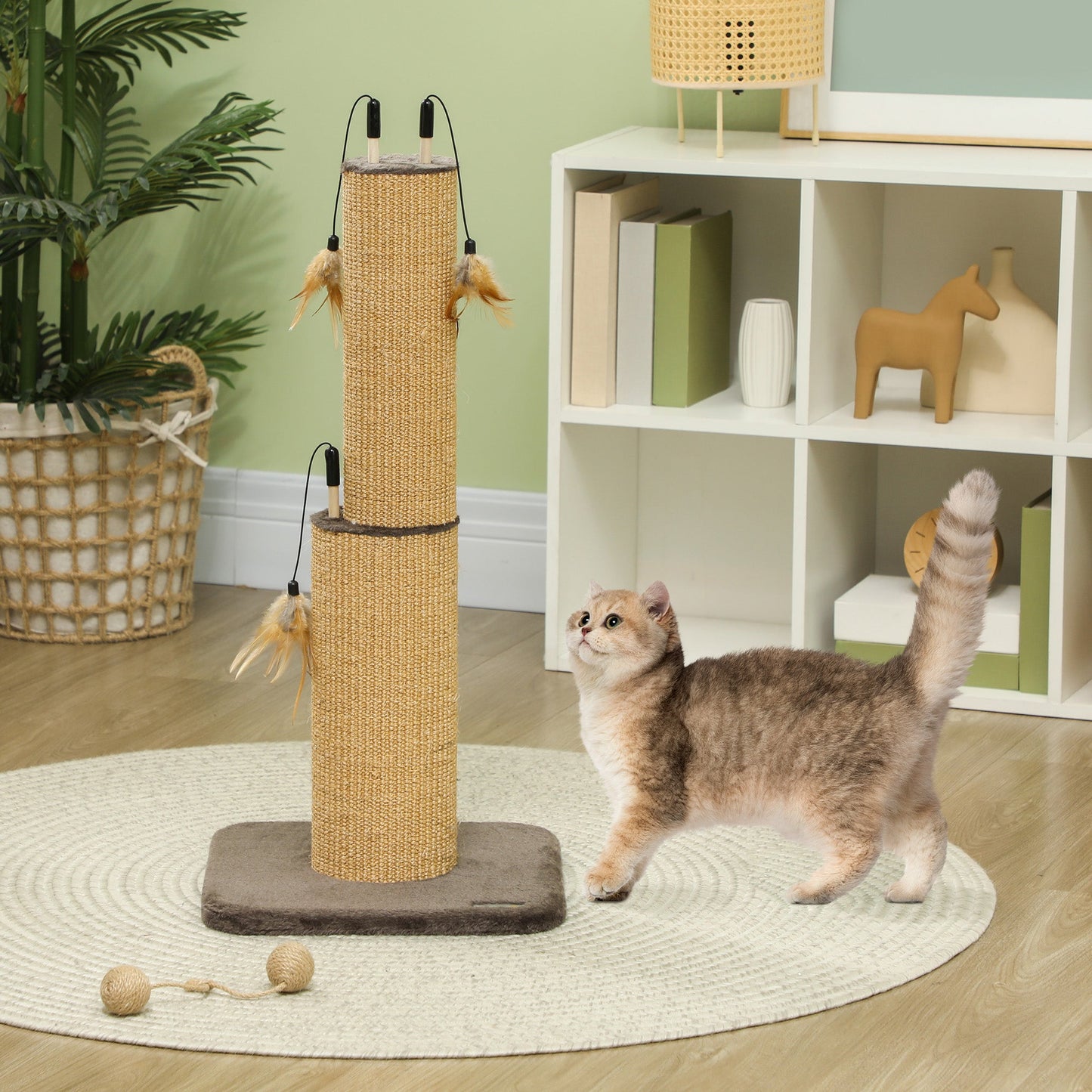 PawHut 78cm Tall Cat Scratching Post with 3 Toy Feathers