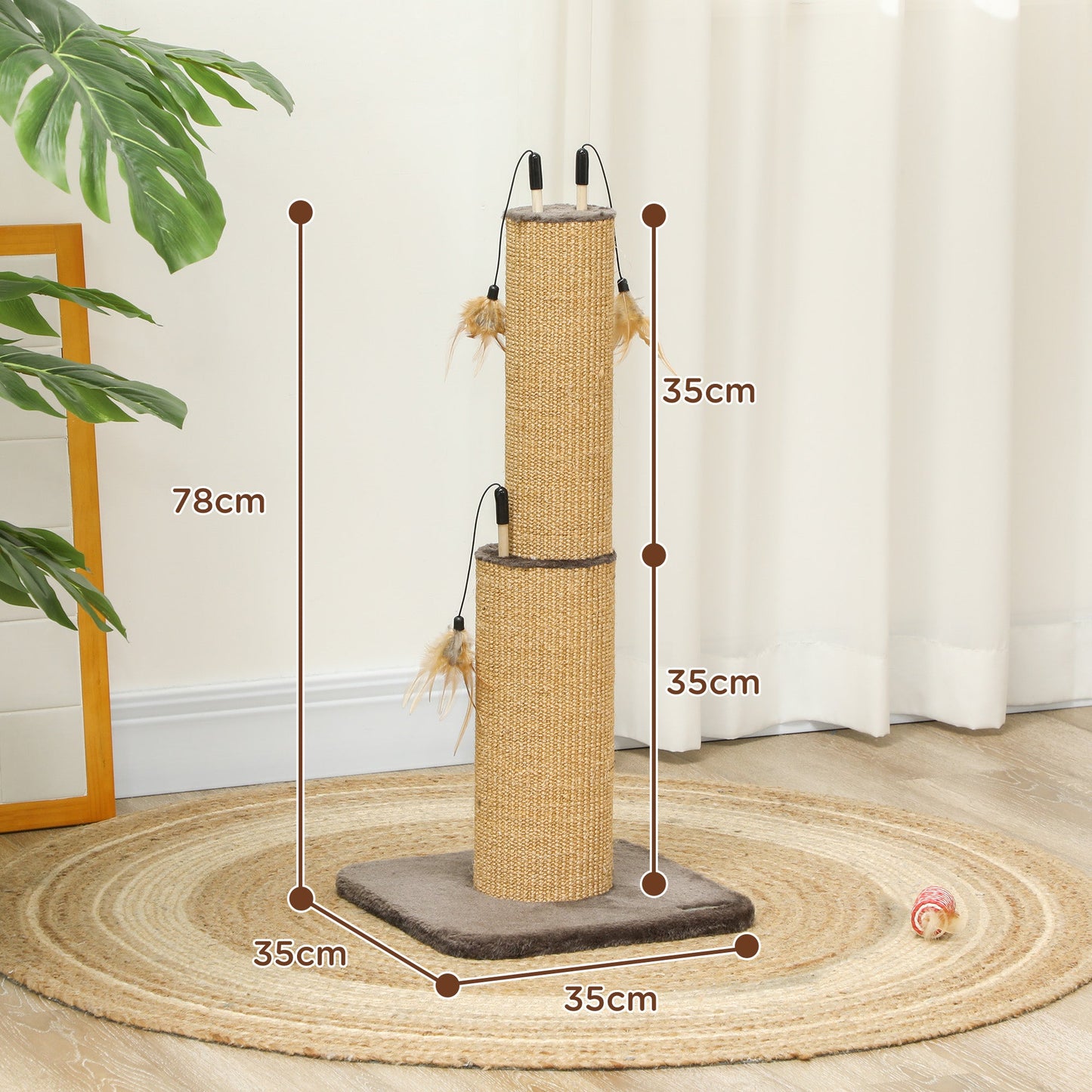 PawHut 78cm Tall Cat Scratching Post with 3 Toy Feathers