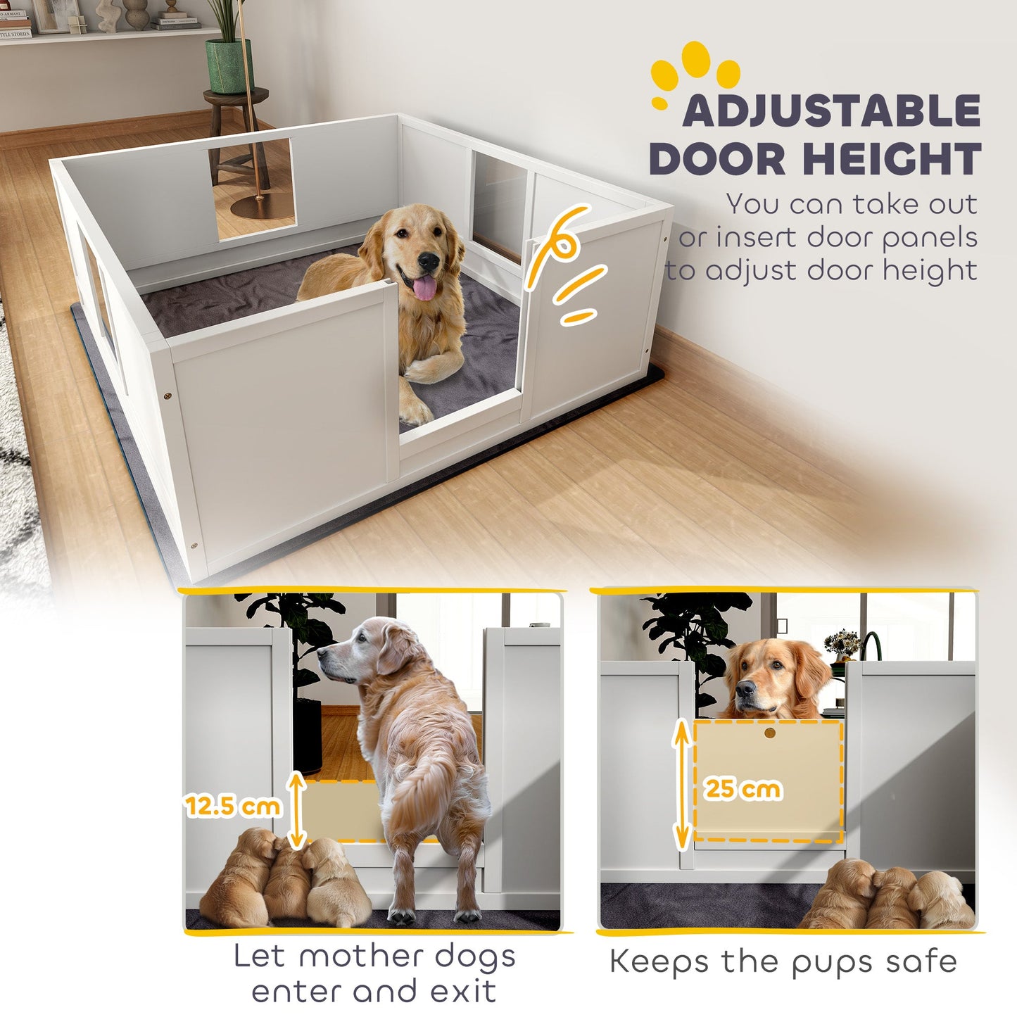 PawHut Dog Whelping Box with Whelping Pad, Adjustable Entrance