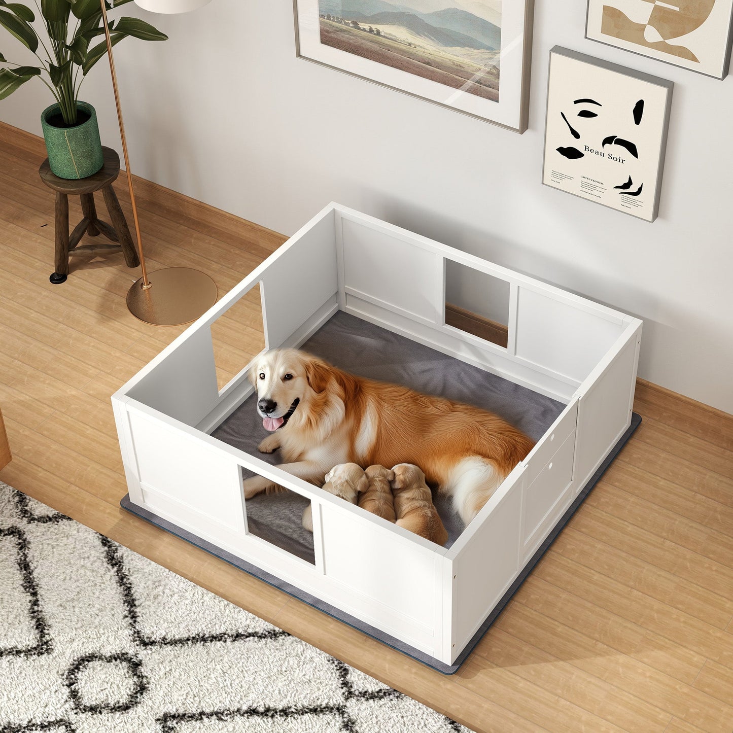 PawHut Dog Whelping Box with Whelping Pad, Adjustable Entrance