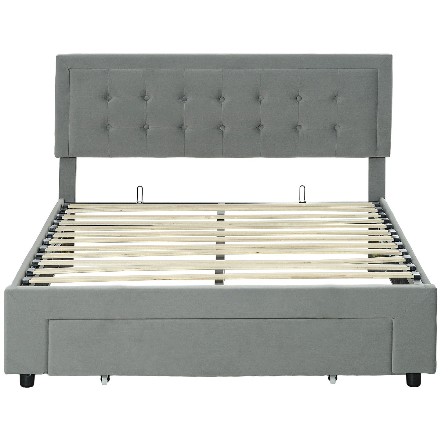 HOMCOM Double Bed Frame with Storage and Adjustable Velvet Headboard