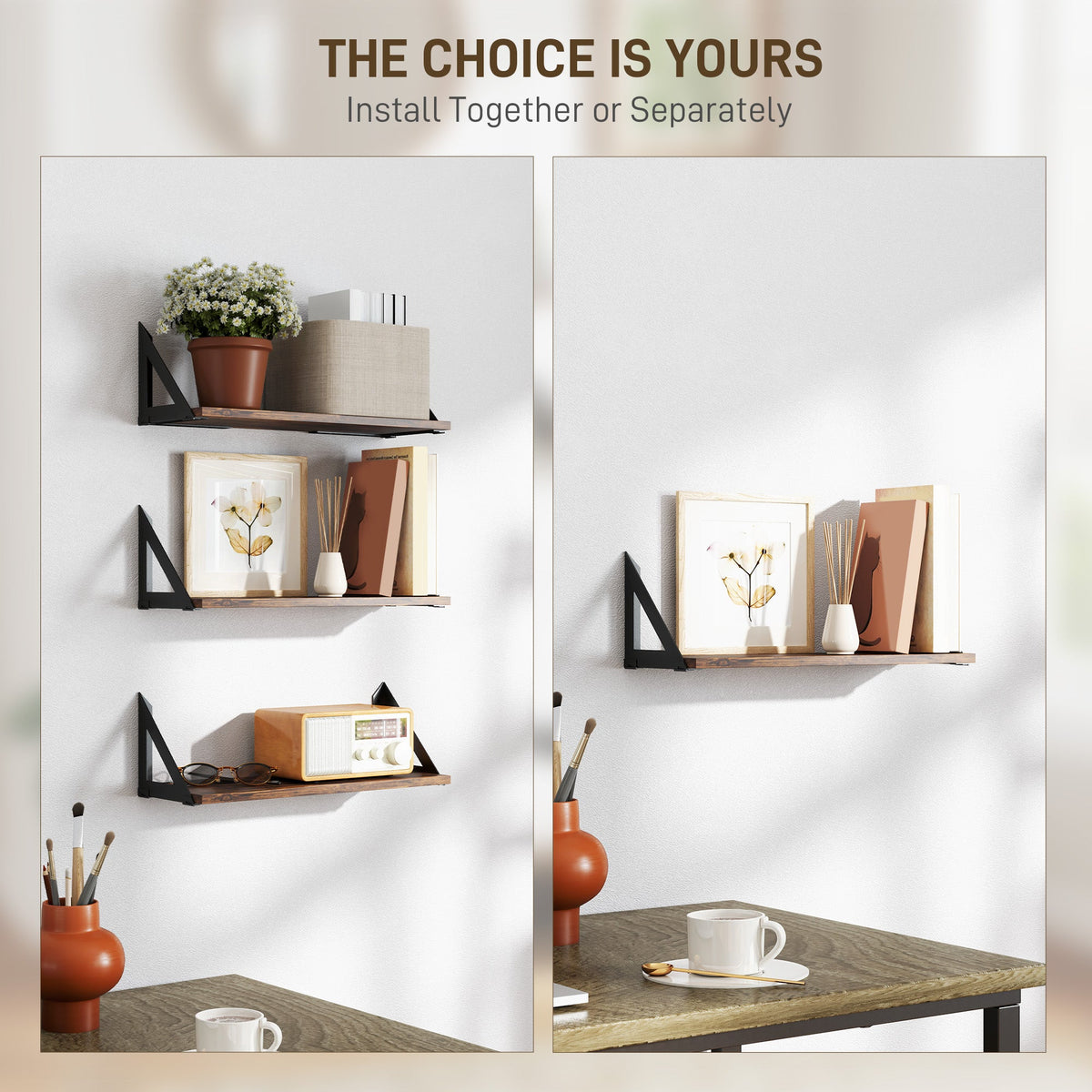 HOMCOM Set of 3 Vintage Wall Shelves for Living Room Rustic Brown