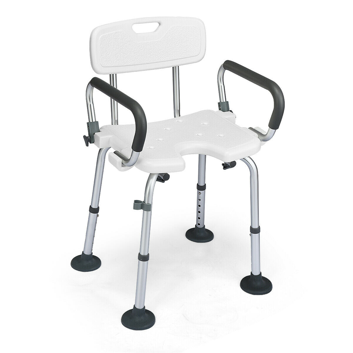 Shower Stool with Removable Arm and Back Rests-Black