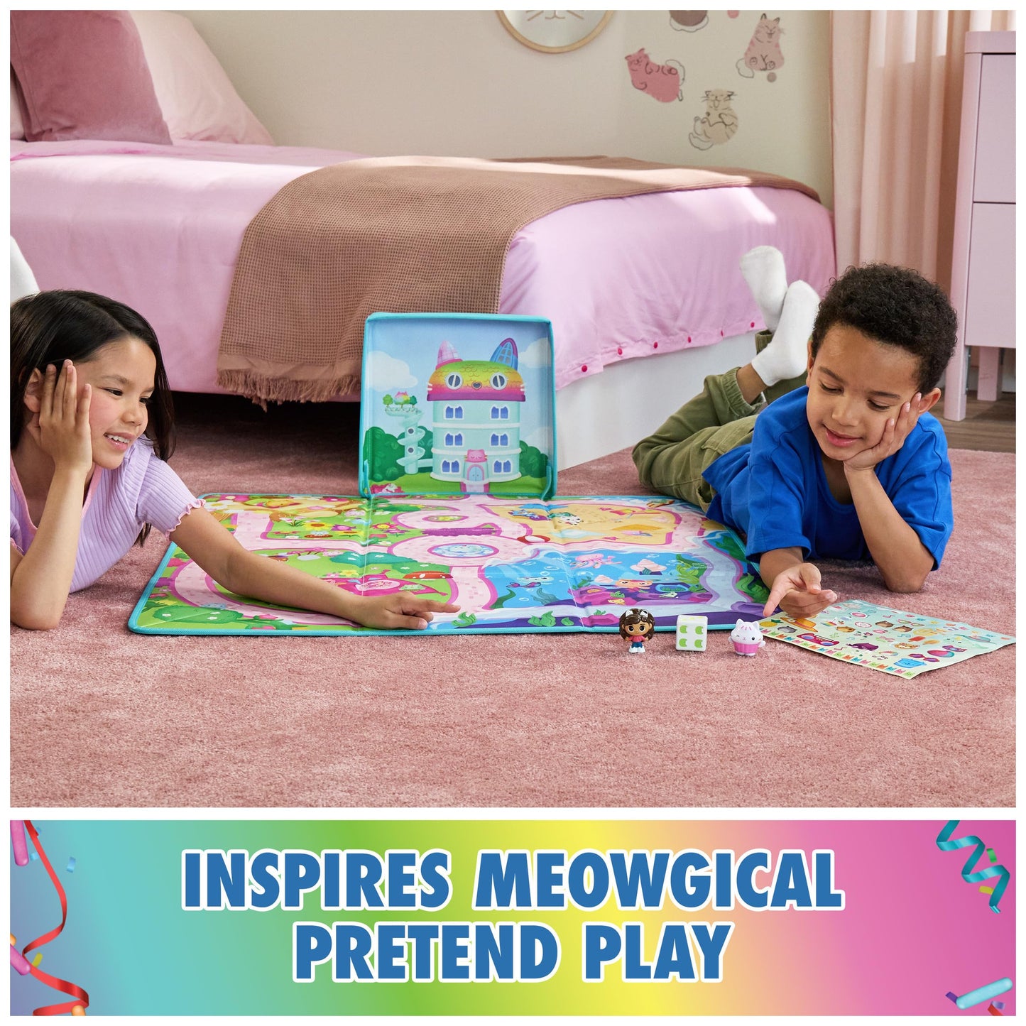 DreamWorks Gabby’s Dollhouse Gabby Cat Playmat – 2 Figures, Board Game & Storage Box