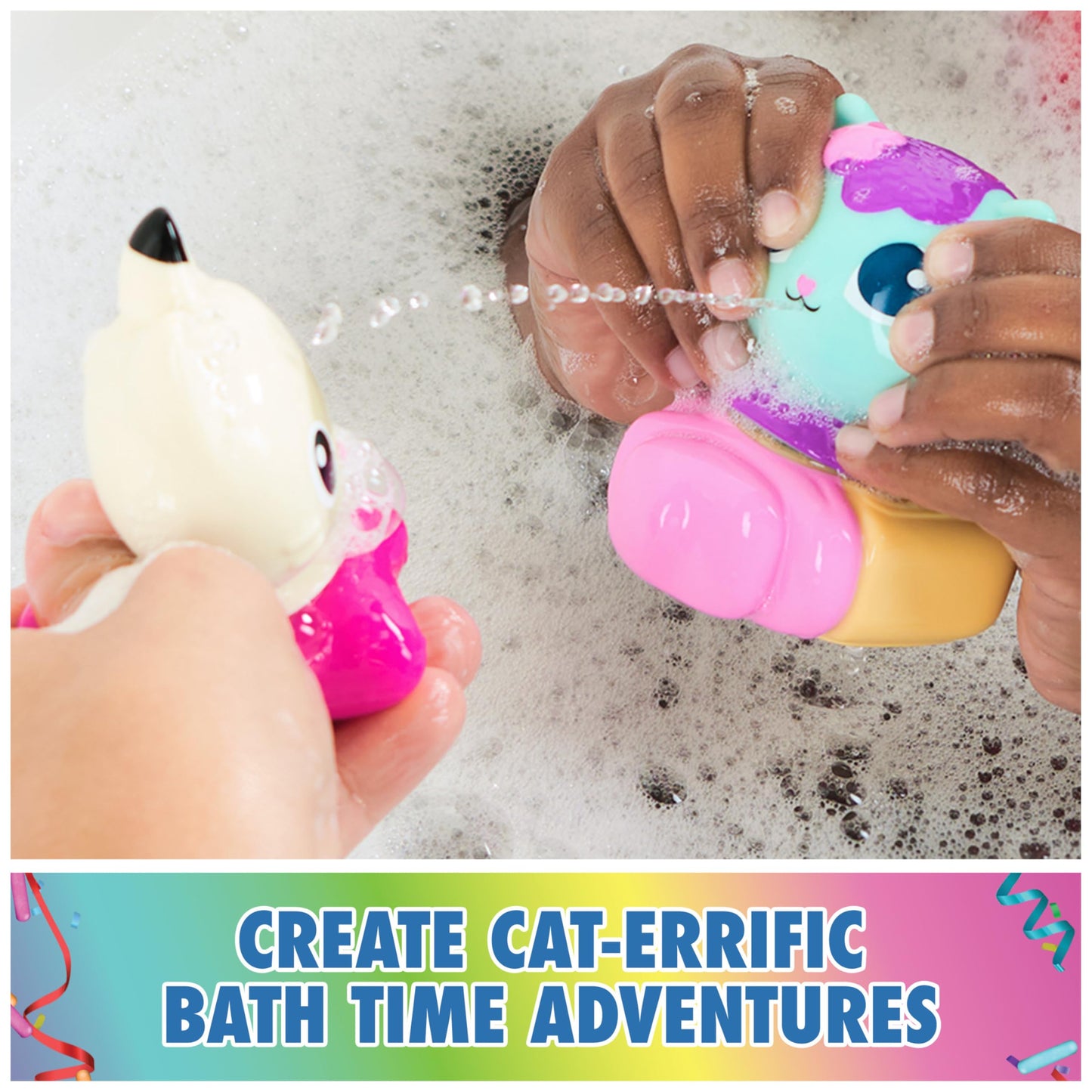 DREAMWORKS GABBY'S DOLLHOUSE Gabby Cat Bath Squirters: Mercat & Pandy Paws Floating Bath Toys (Ages 3+)