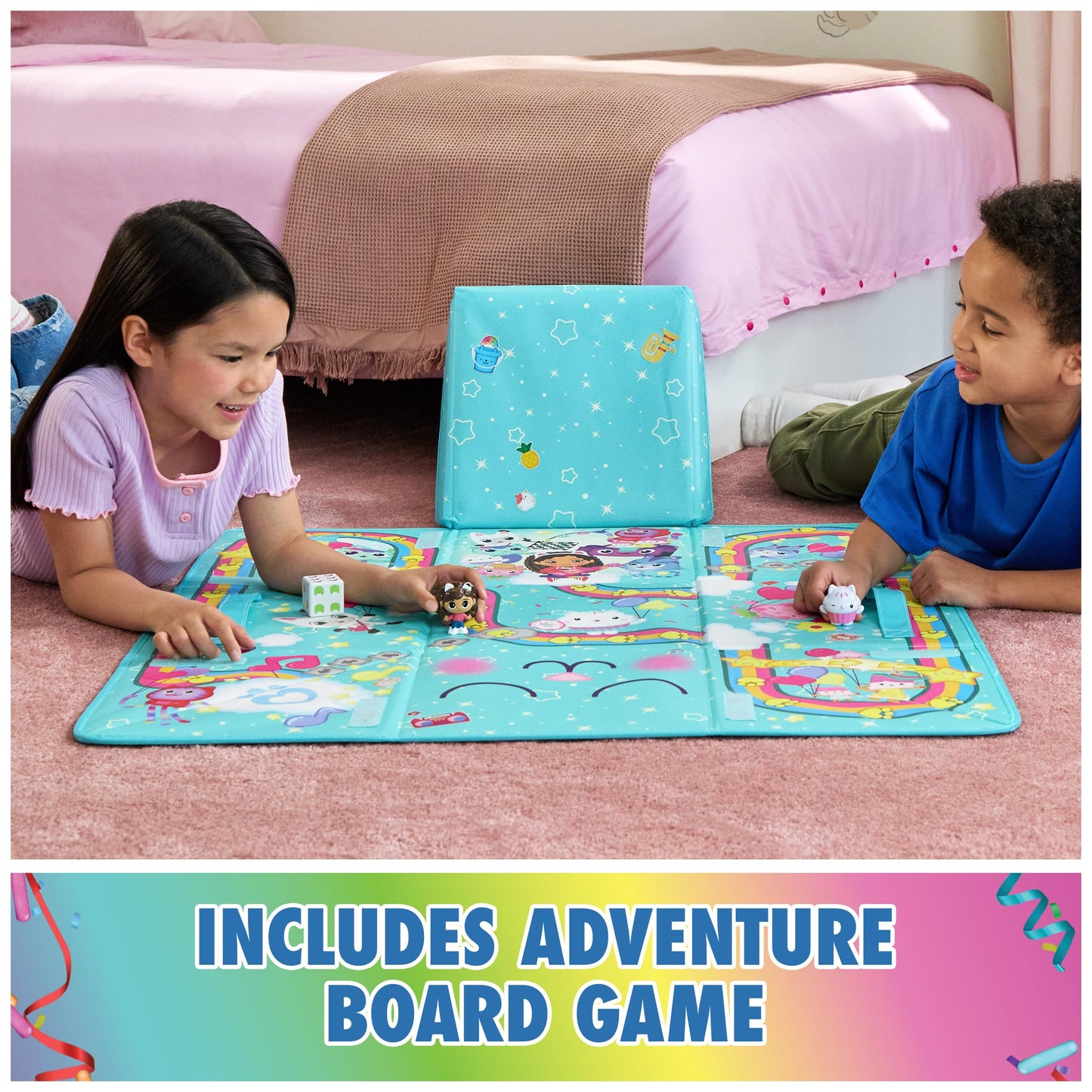 DreamWorks Gabby’s Dollhouse Gabby Cat Playmat – 2 Figures, Board Game & Storage Box