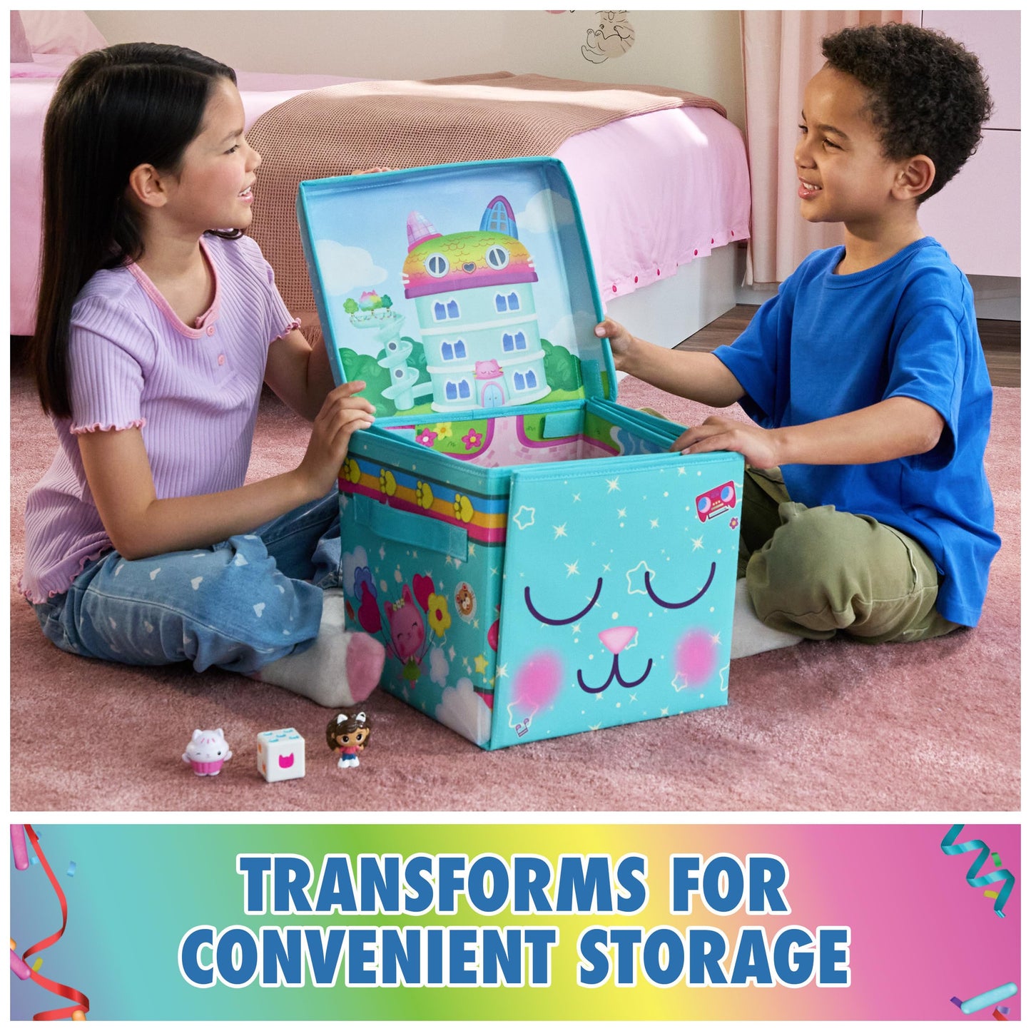 DreamWorks Gabby’s Dollhouse Gabby Cat Playmat – 2 Figures, Board Game & Storage Box