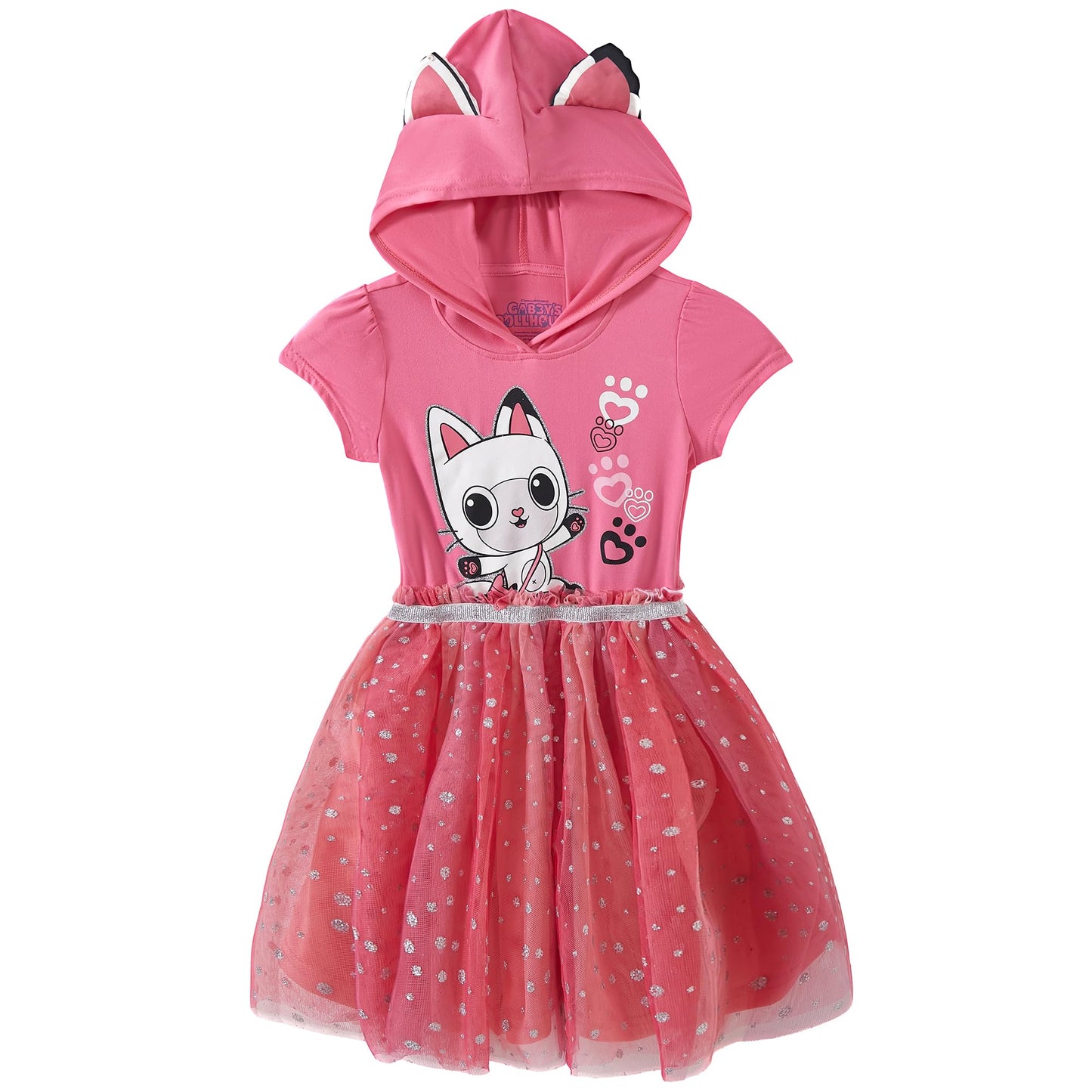 DreamWorks Gabby’s Dollhouse Hooded Tulle Dress with Ears – Pandy Paws Pink (Toddler to Big Kids)