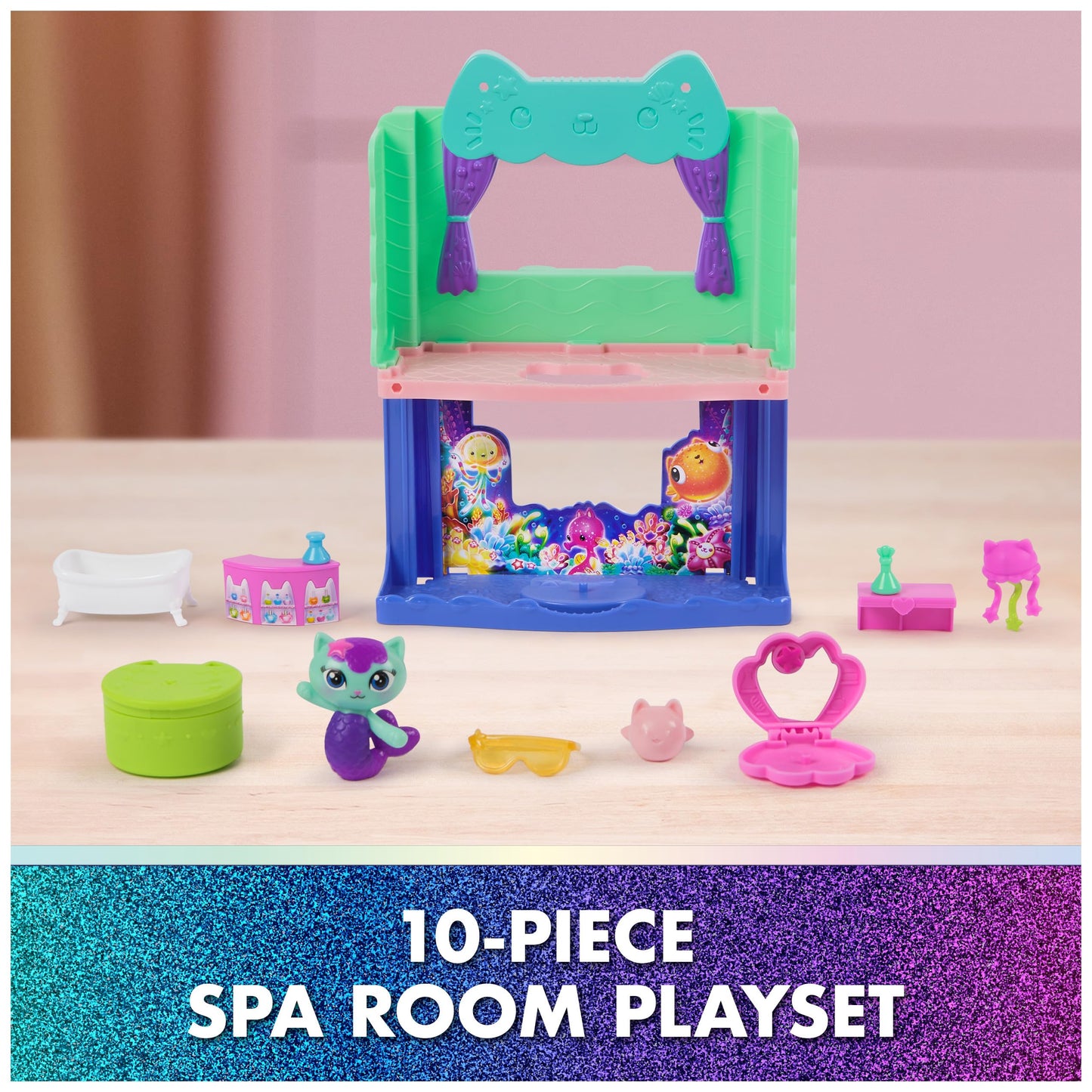 Gabby's Dollhouse: MerCat's Spa-wesome Bathroom Playset – 10-Piece Figure & Accessories