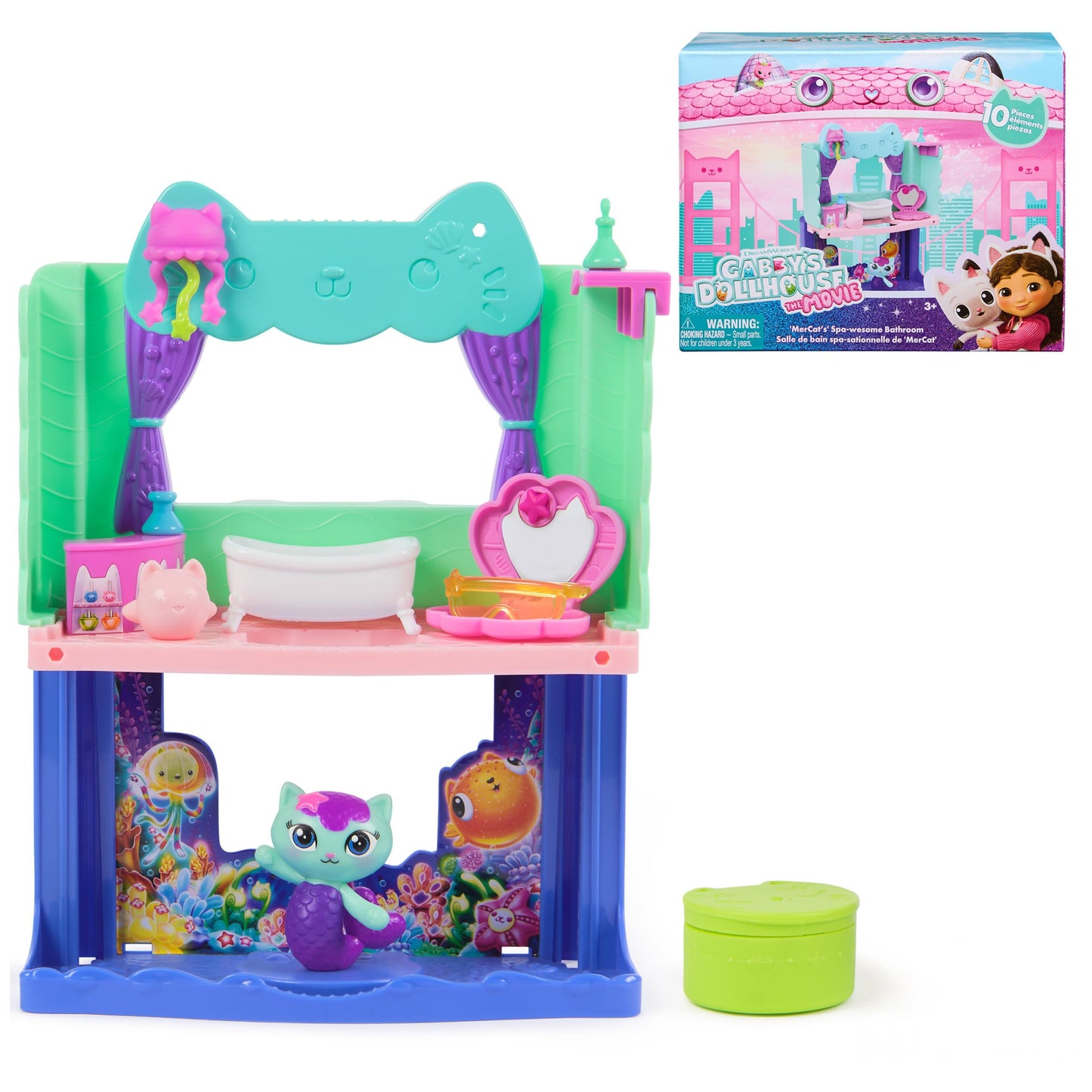 Gabby's Dollhouse: MerCat's Spa-wesome Bathroom Playset – 10-Piece Figure & Accessories