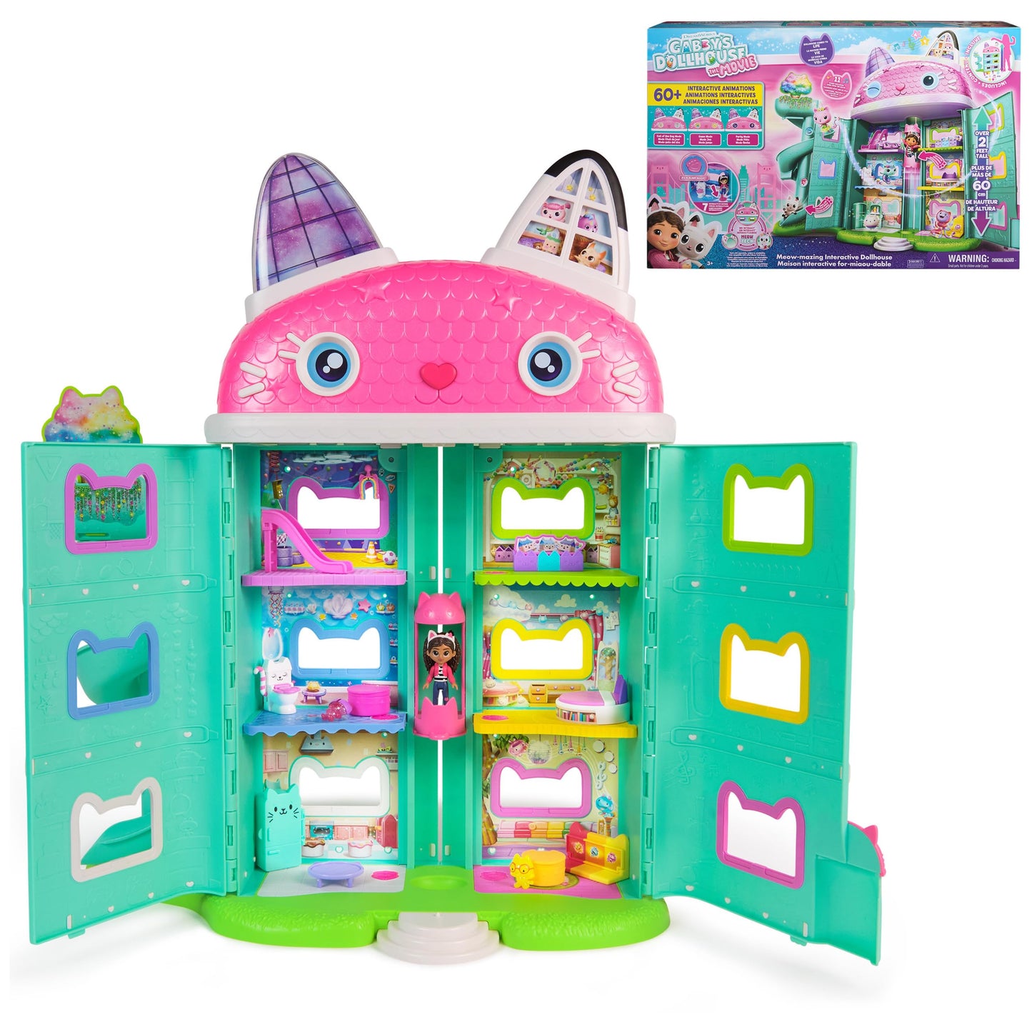 DreamWorks Gabby’s Dollhouse: Movie-Style Interactive Cat Dollhouse with 7 Rooms & LCD Eyes