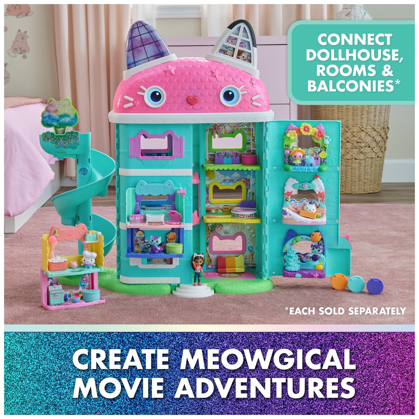 DreamWorks Gabby’s Dollhouse: Movie-Style Interactive Cat Dollhouse with 7 Rooms & LCD Eyes