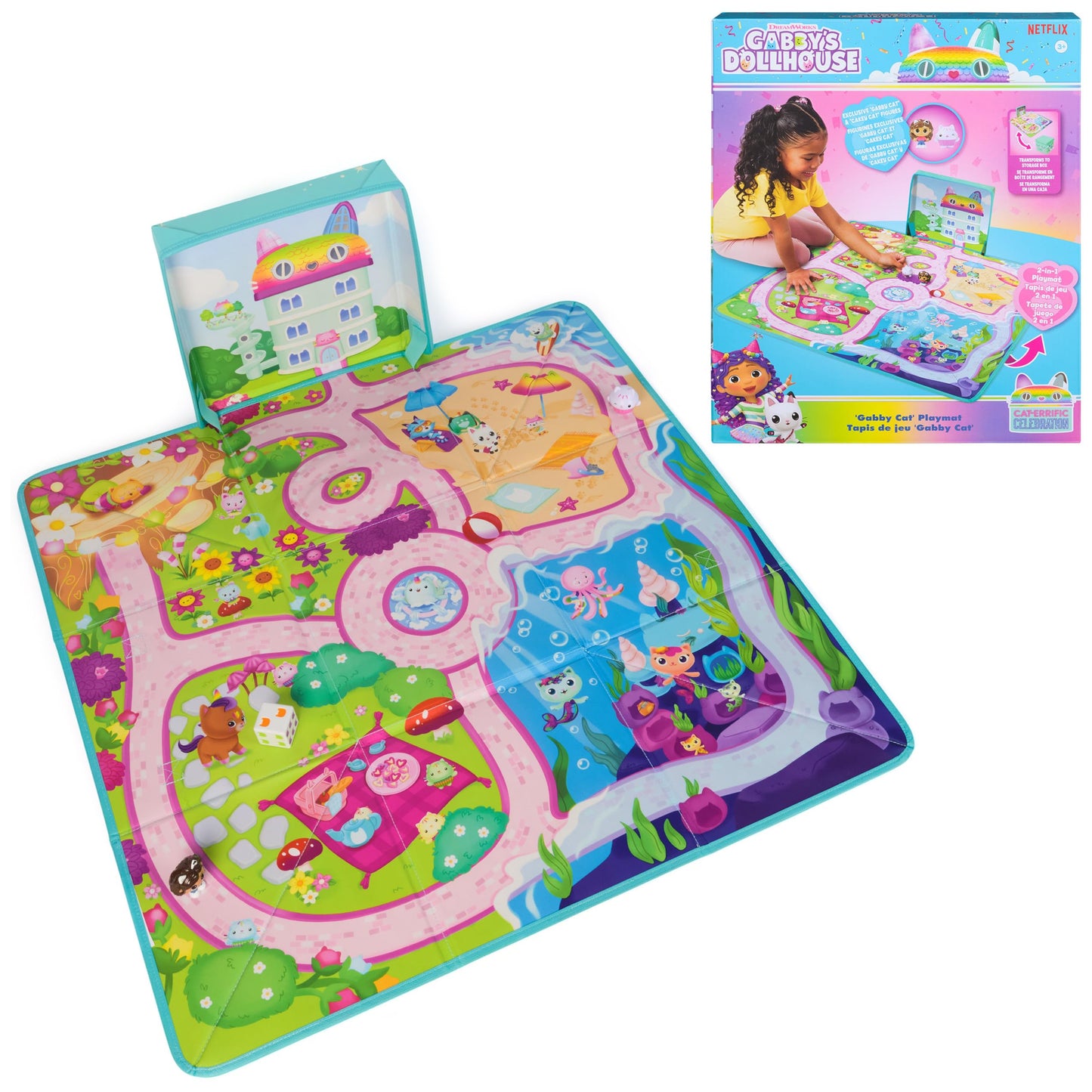 DreamWorks Gabby’s Dollhouse Gabby Cat Playmat – 2 Figures, Board Game & Storage Box