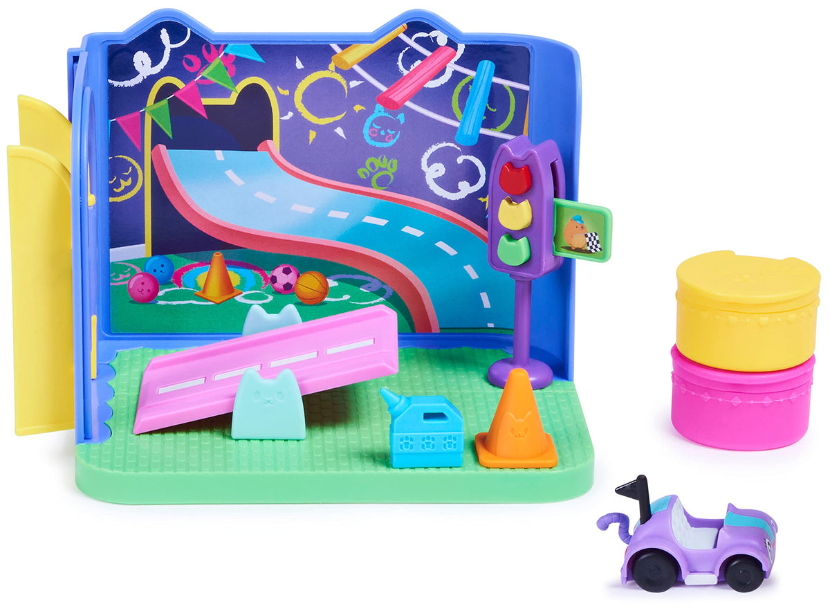 Gabby’s Dollhouse Carlita Purr-ific Play Room with Carlita Toy Car – Deluxe Dollhouse Accessories