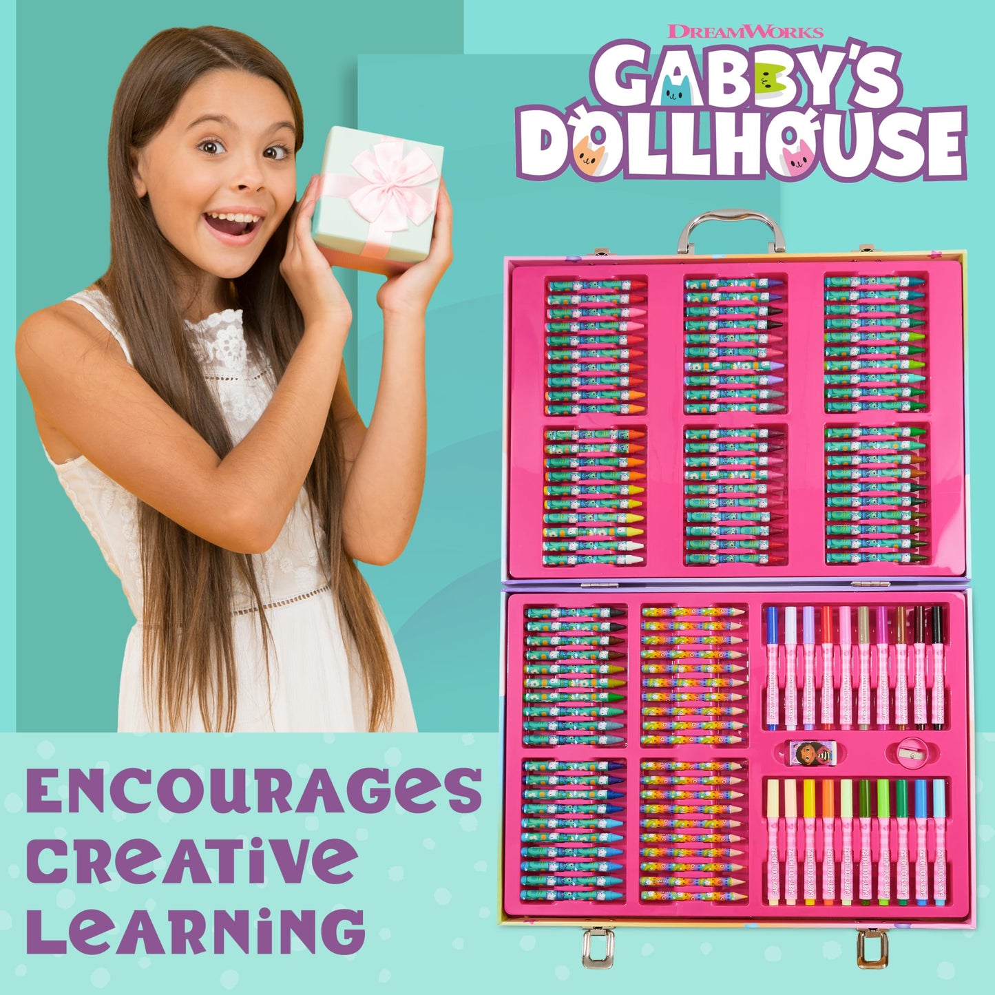 Gabby's Dollhouse Kids Art Set – Multicolor Drawing Kit with Travel Case