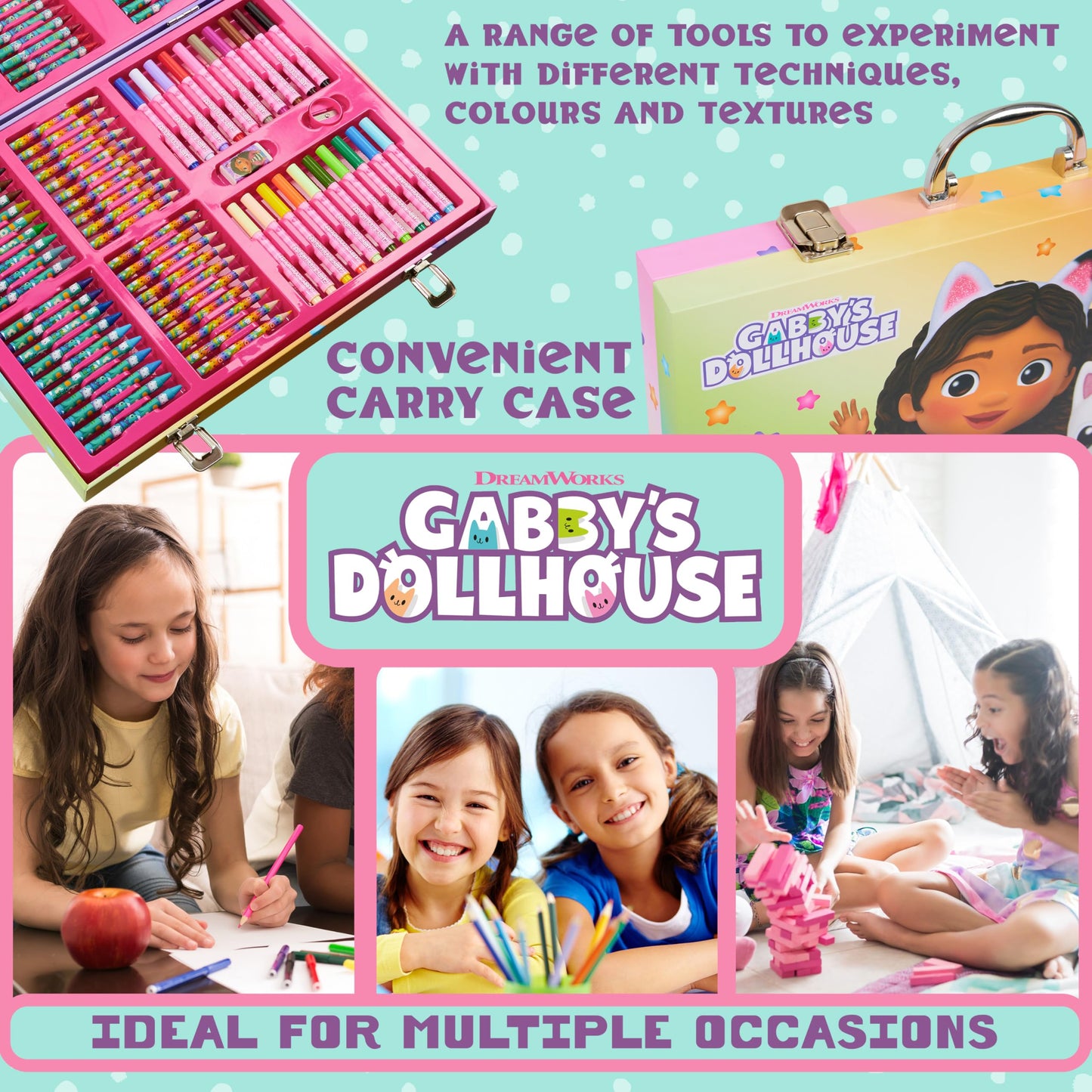 Gabby's Dollhouse Kids Art Set – Multicolor Drawing Kit with Travel Case