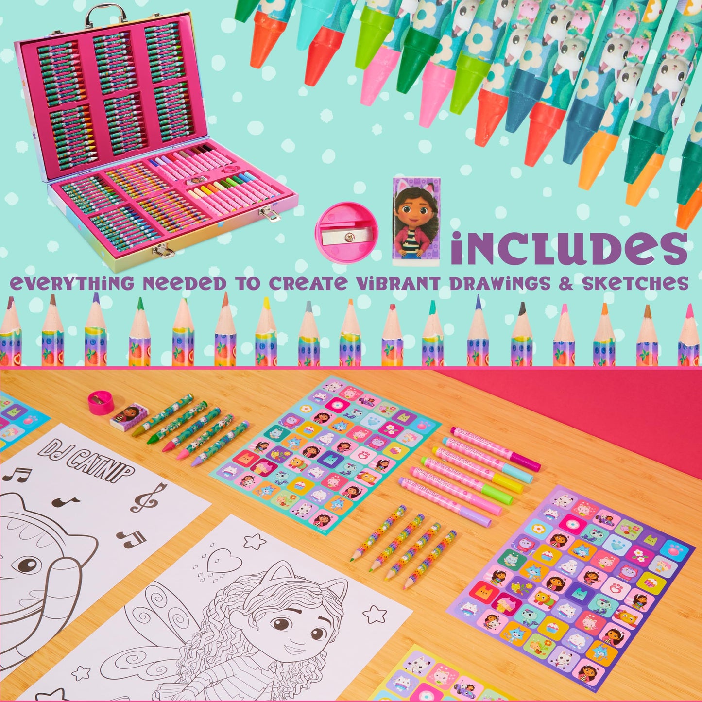 Gabby's Dollhouse Kids Art Set – Multicolor Drawing Kit with Travel Case