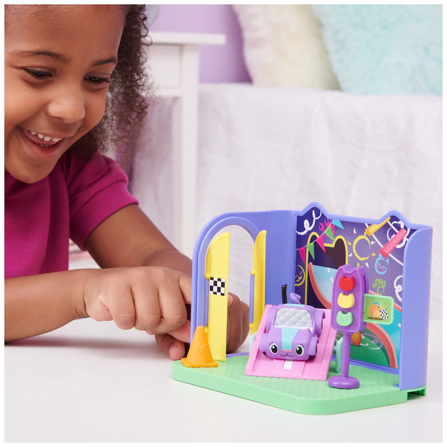 Gabby’s Dollhouse Carlita Purr-ific Play Room with Carlita Toy Car – Deluxe Dollhouse Accessories