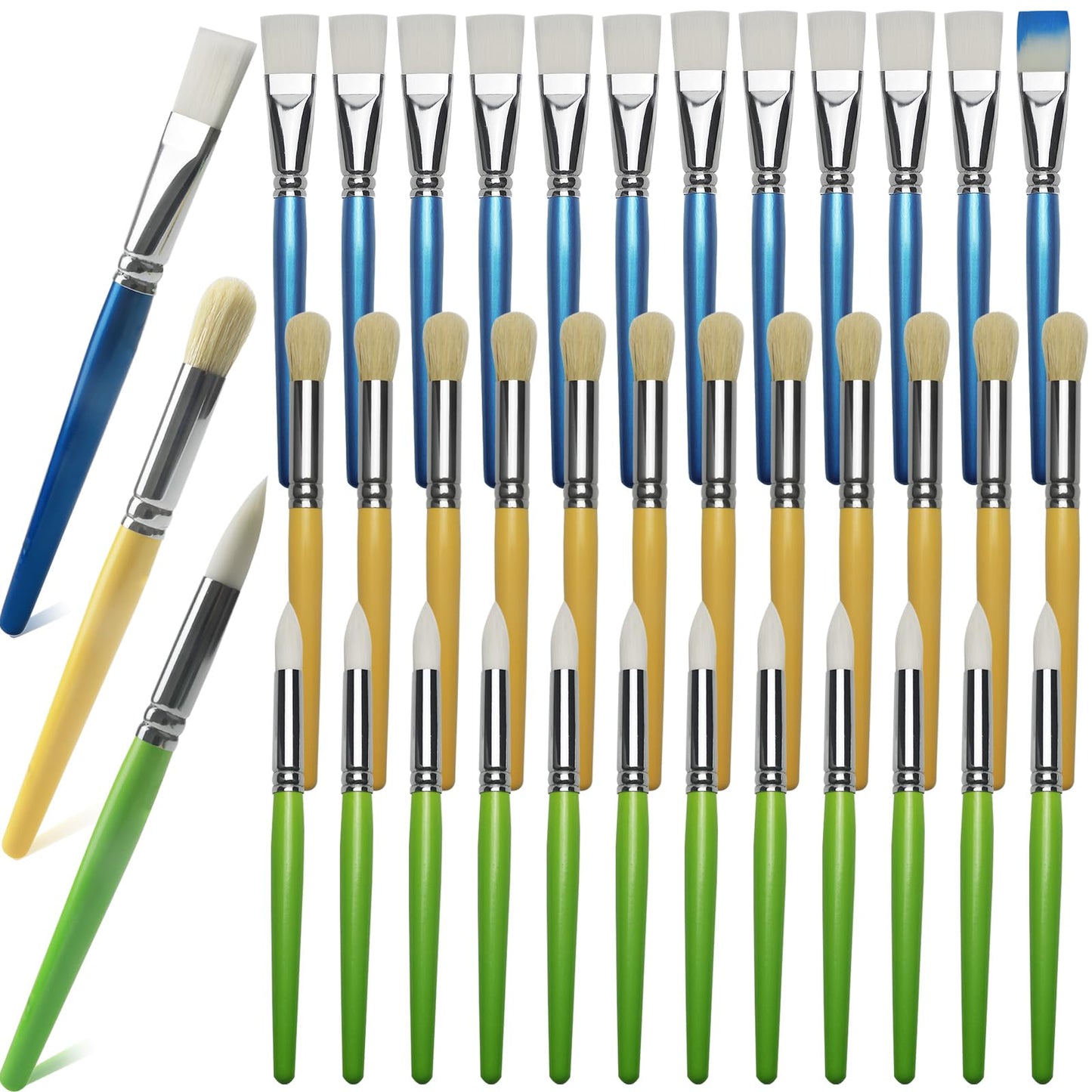 GACDR Bulk Paint Brushes for Kids – 36-Piece Set with Short Wooden Handles