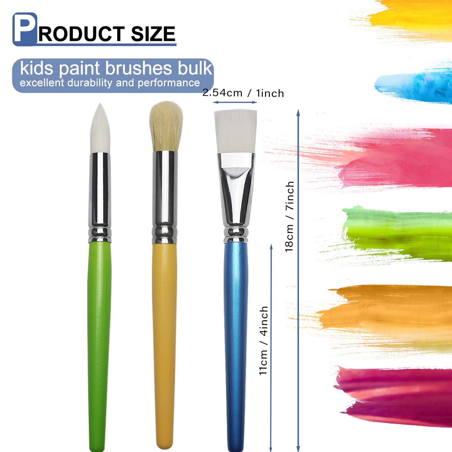 GACDR Bulk Paint Brushes for Kids – 36-Piece Set with Short Wooden Handles