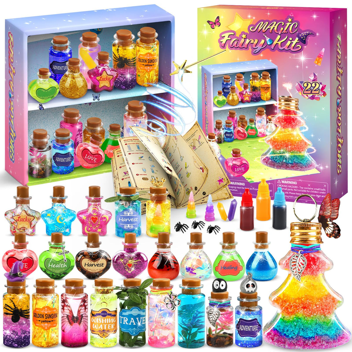 Gadetouq Potion Magic Kit for Kids – 22 Potion Bottles, Christmas Tree Bottle & Fairy Craft Set (Ages 6–12)
