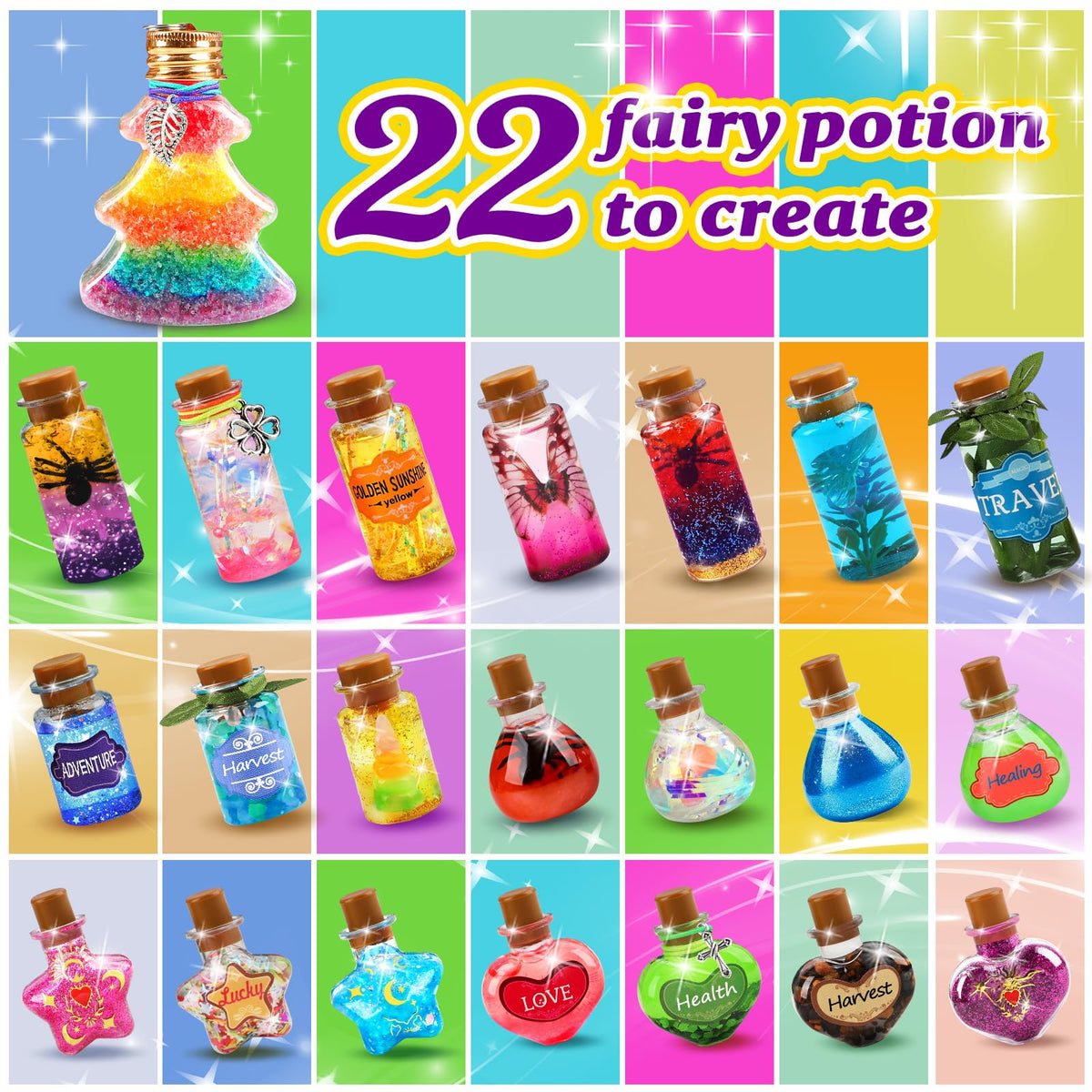 Gadetouq Potion Magic Kit for Kids – 22 Potion Bottles, Christmas Tree Bottle & Fairy Craft Set (Ages 6–12)