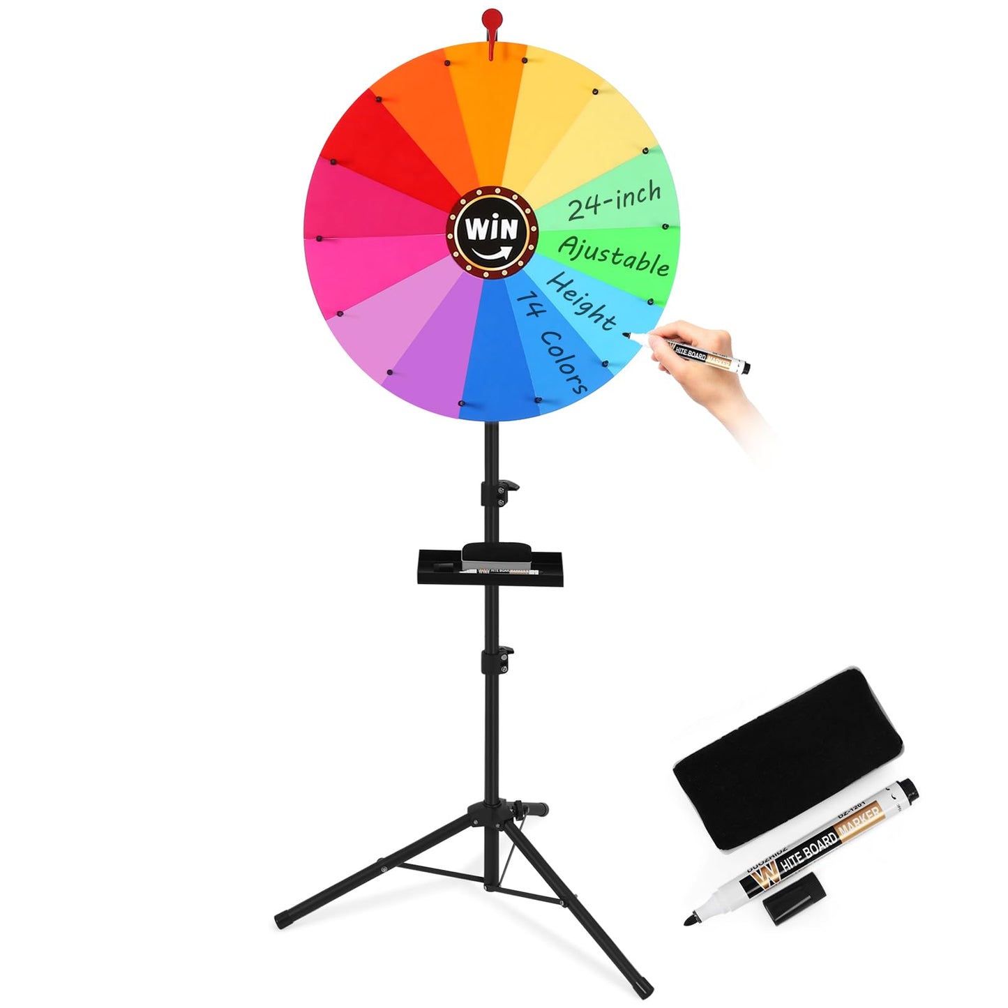 GADFISH 24-Inch Spinning Prize Wheel with Adjustable Height Stand – 14-Color Wheel of Fortune