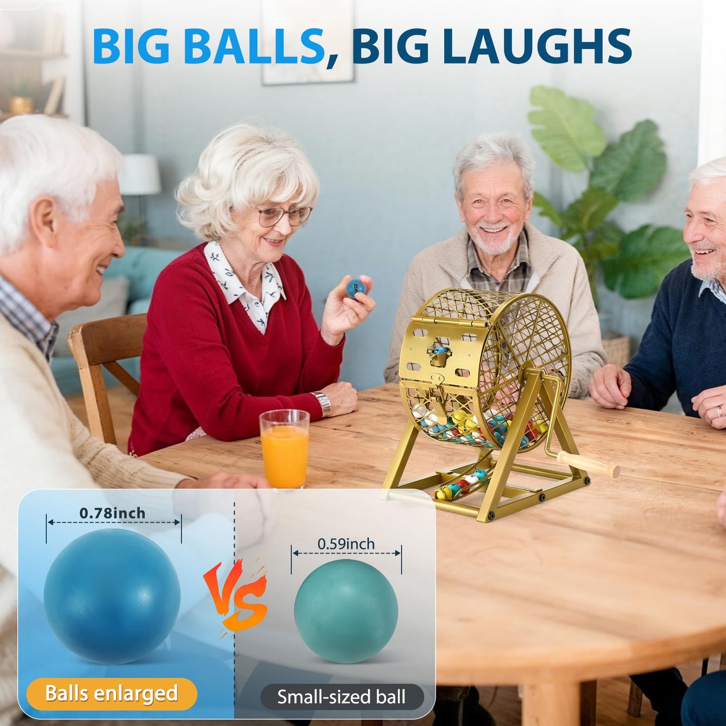 GADFISH Bingo Game Set for Large Groups - 0.78-Inch Balls, Steel Cage, 30 Cards