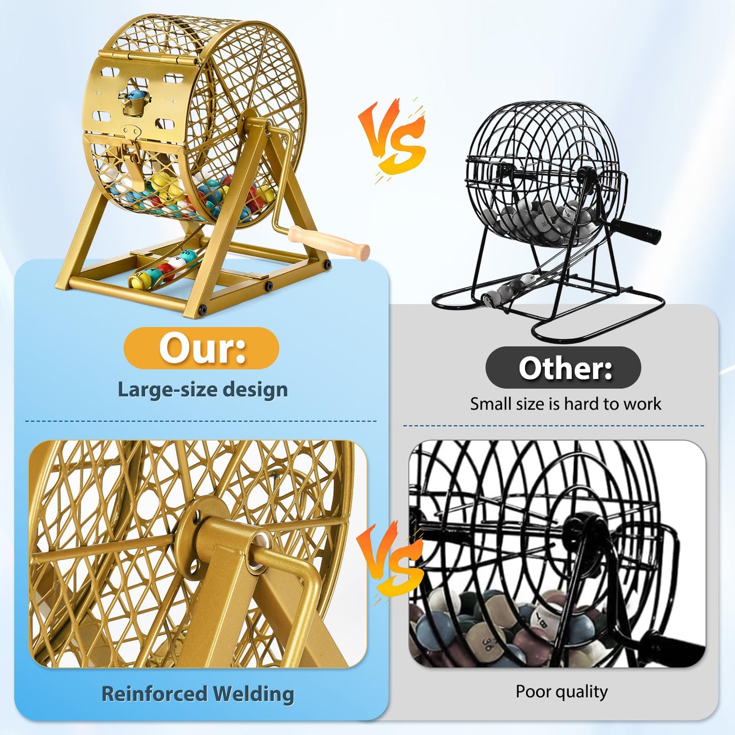GADFISH Bingo Game Set for Large Groups - 0.78-Inch Balls, Steel Cage, 30 Cards